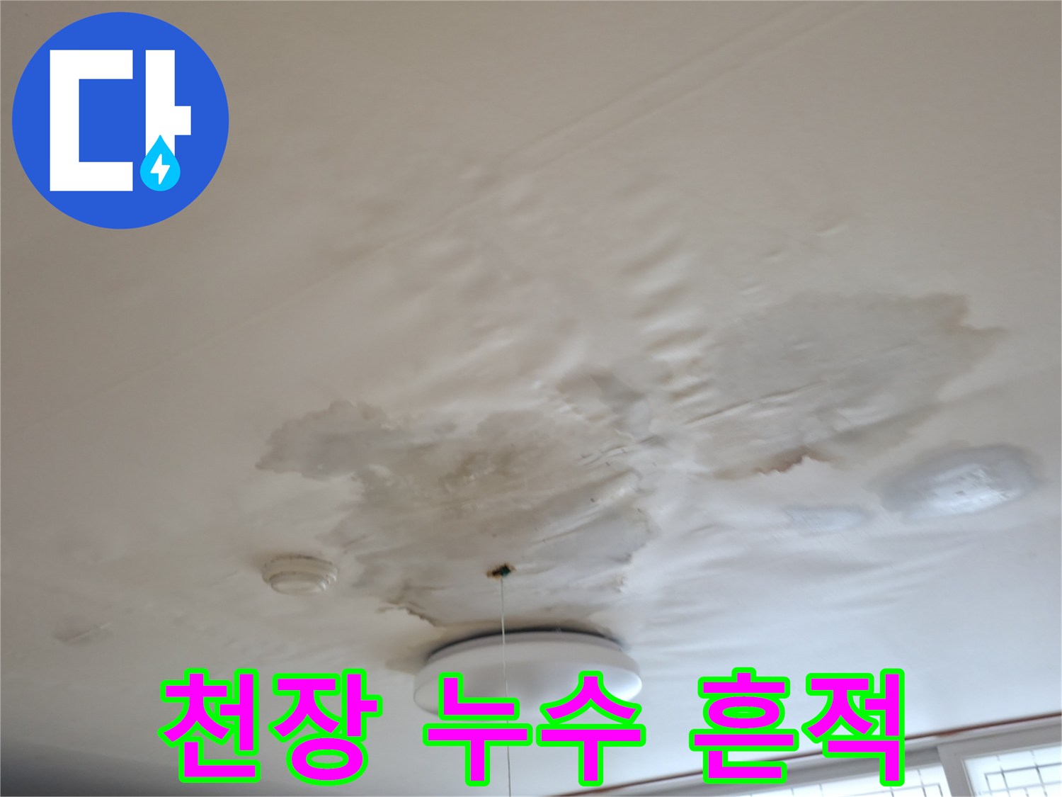 습기로 인해 변색되고 불규칙하게 나타난 천장 얼룩
