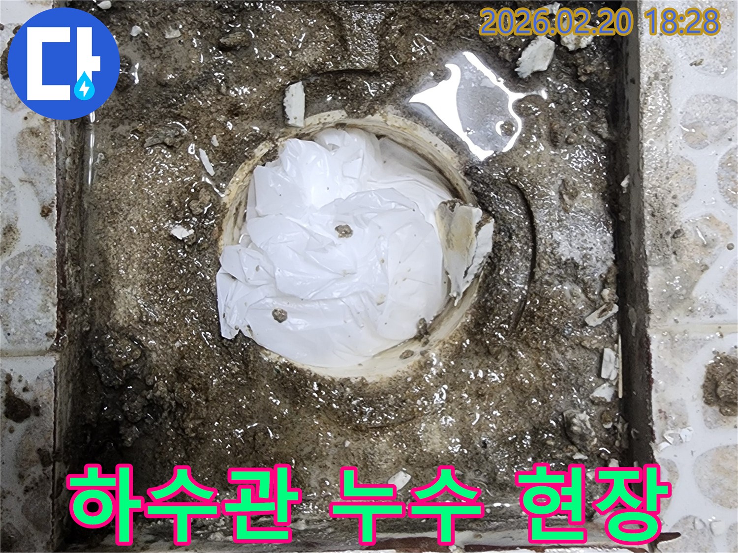 욕실 하수관 주변이-심하게 오염되고-물이 고여있는-누수 발생 현장 이미지입니다.