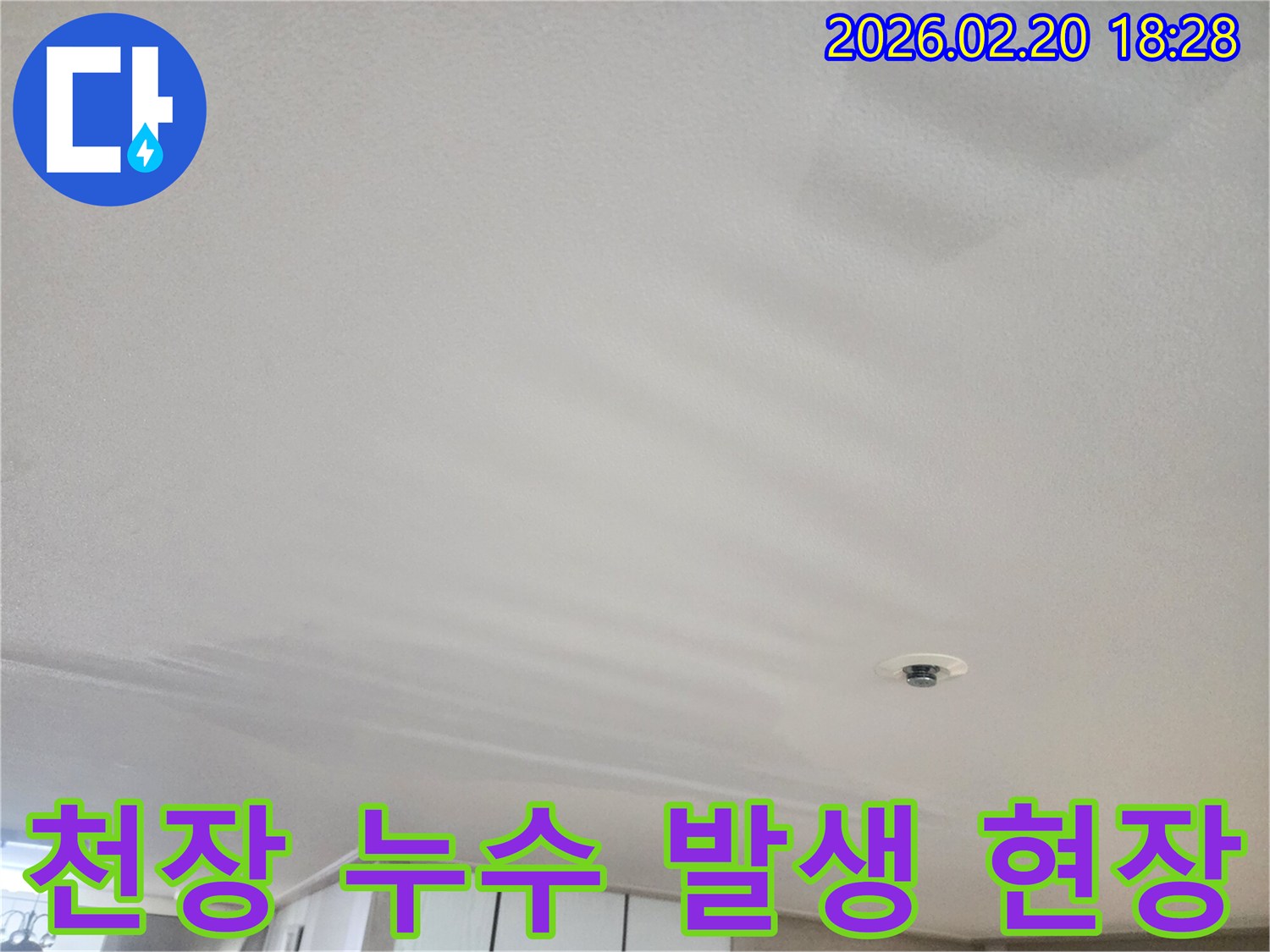 천장에서 누수가 발생한 모습은-물이 새고 있음을 명확히 보여줍니다-이러한 상황은-즉각적인 조치를 필요로 합니다
