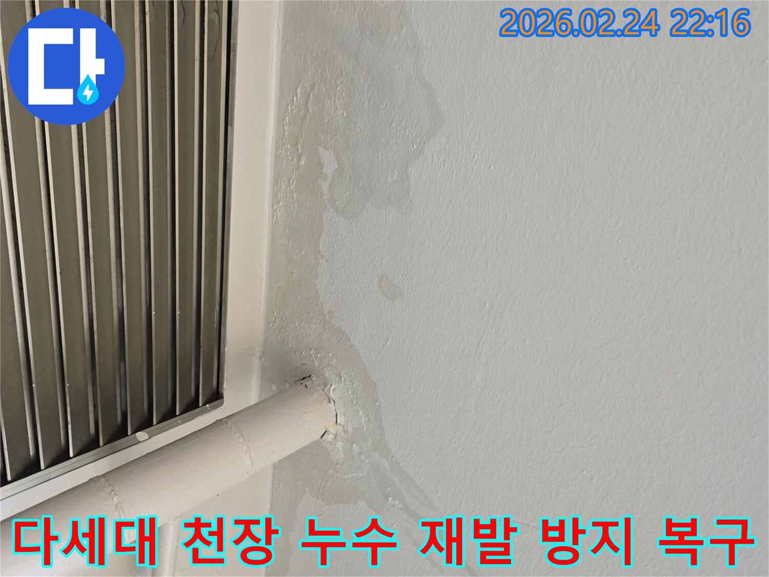 성남 중원구 다세대 천장 누수-배관 문제로 인한 물샘-전문가가 재발 방지 및 완벽한 복구