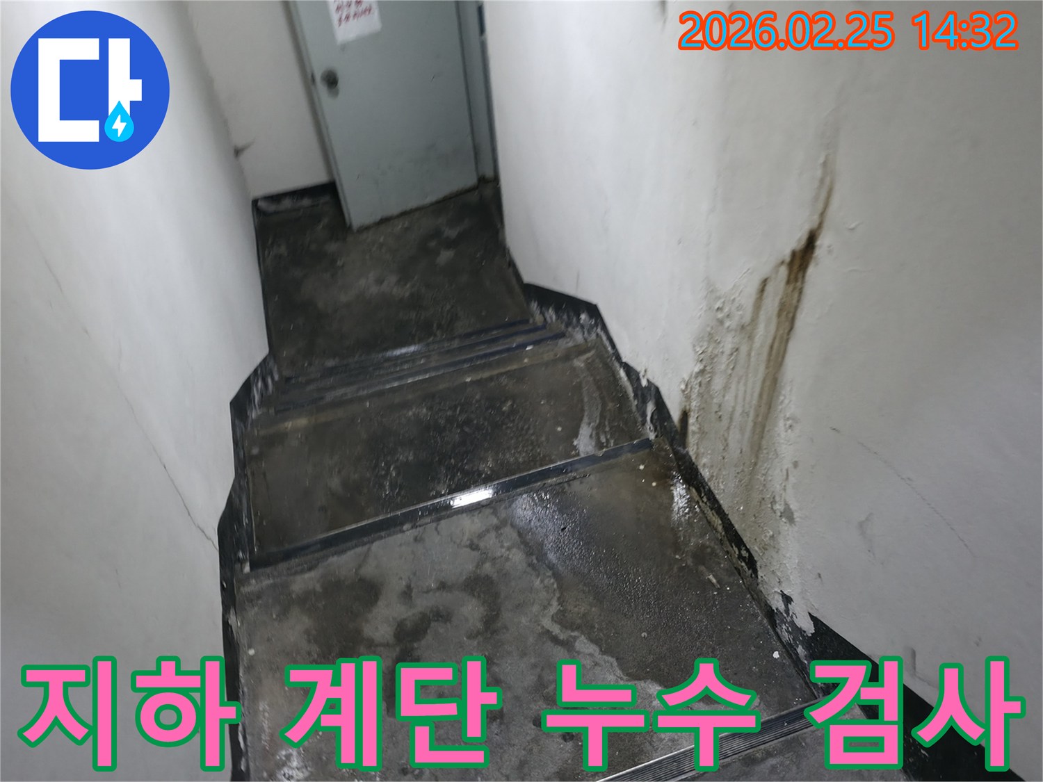 강동구-진황도로-인근-오래된-지하-계단에서-발견된-누수-현장-벽면의-물자국과-습한-바닥