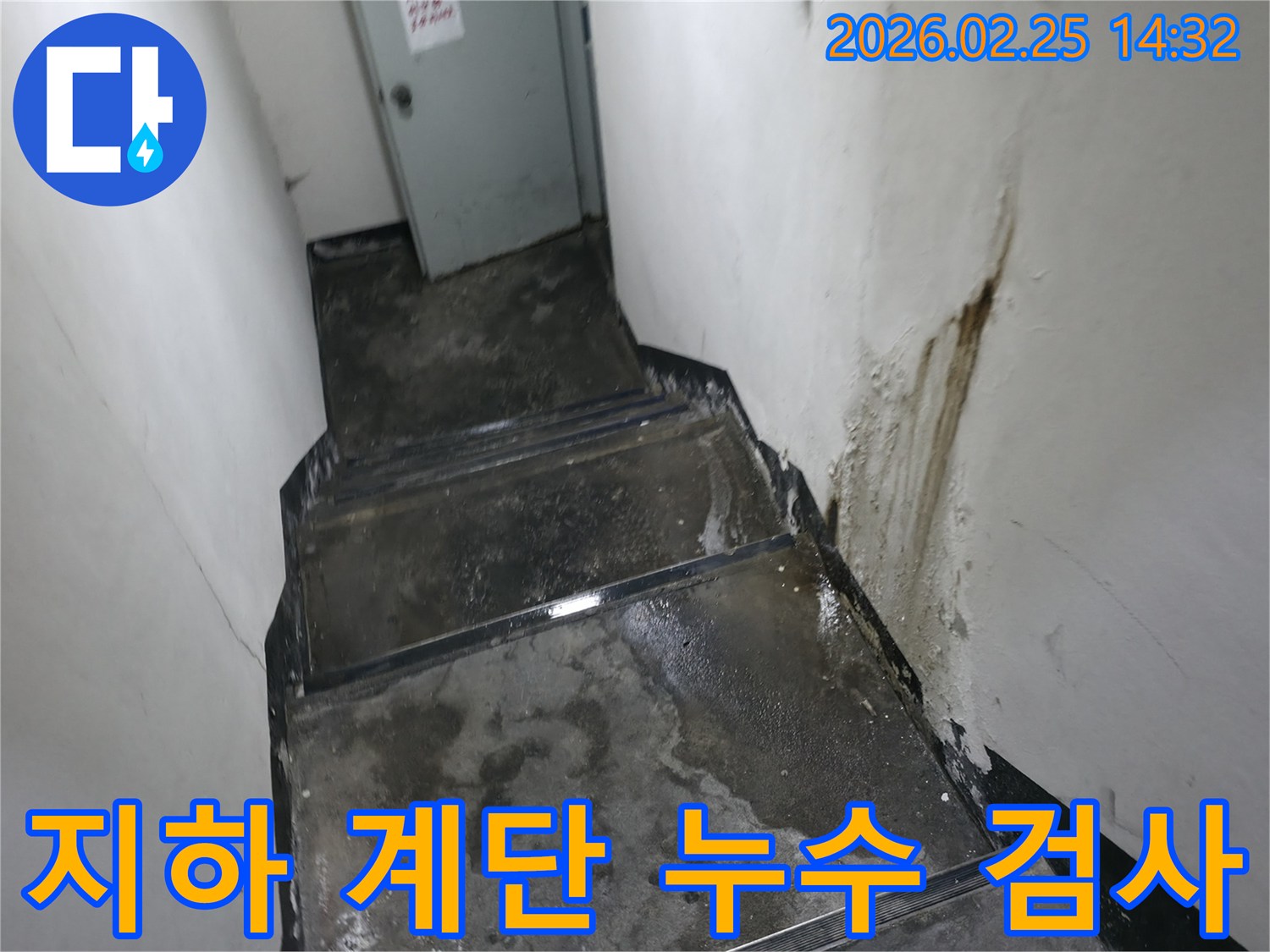 강동구-진황도로-인근-오래된-지하-계단에서-발견된-누수-현장-벽면의-물자국과-습한-바닥