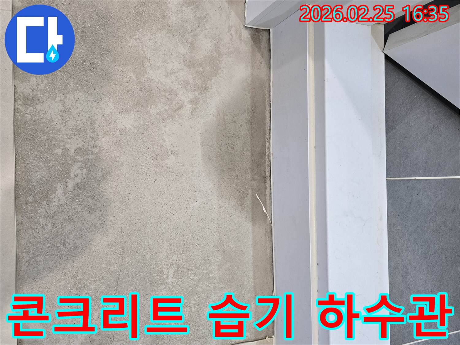 누수-전문가가-바닥-콘크리트의-습기-현상을-확인하며-하수관-누수-가능성을-정밀하게-의심하고-탐지하는-모습
