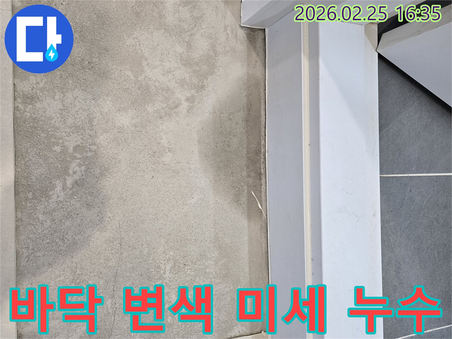 누수-전문가가-바닥의-미묘한-변색을-통해-미세-누수가-장기화될-위험성을-진단하고-설명하는-모습
