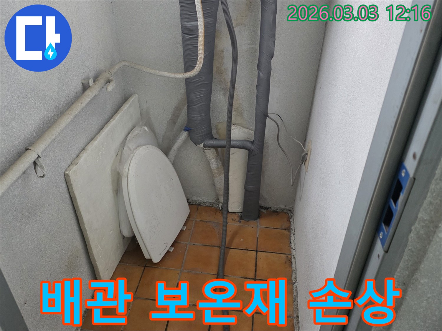 양주-광적면-누수-현장에서-배관을-감싼-보온재의-손상-여부를-면밀히-확인하는-모습