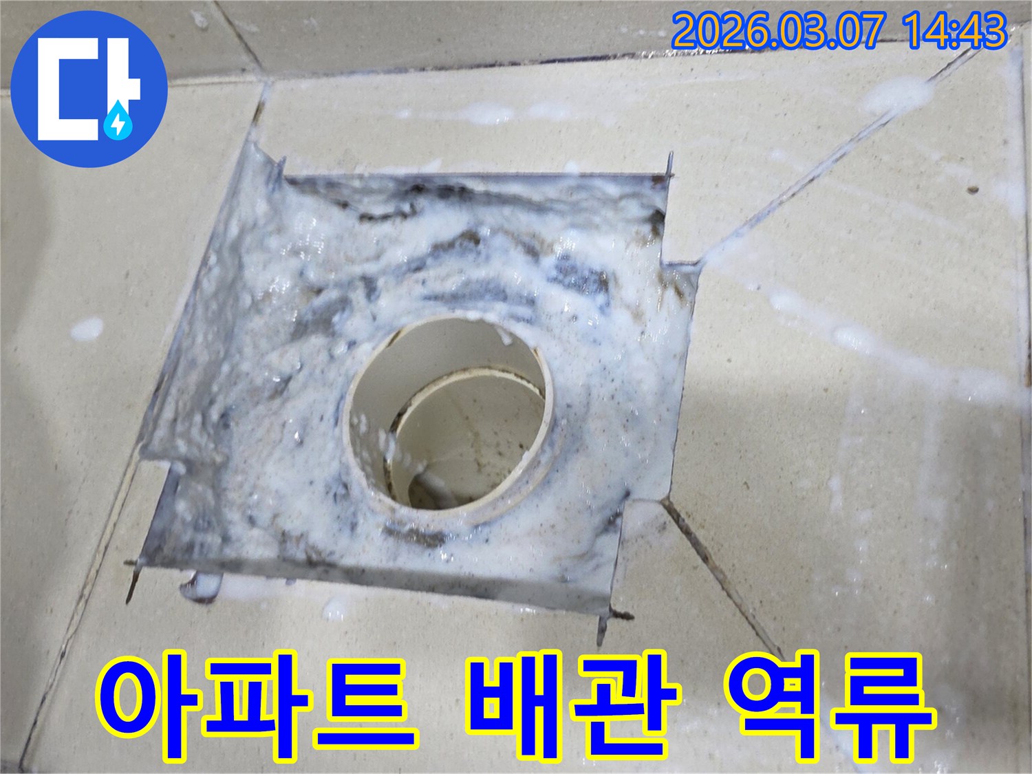 심각한 하수구 막힘으로 인해-물이 제대로 빠지지 않고 고여있는 모습입니다.