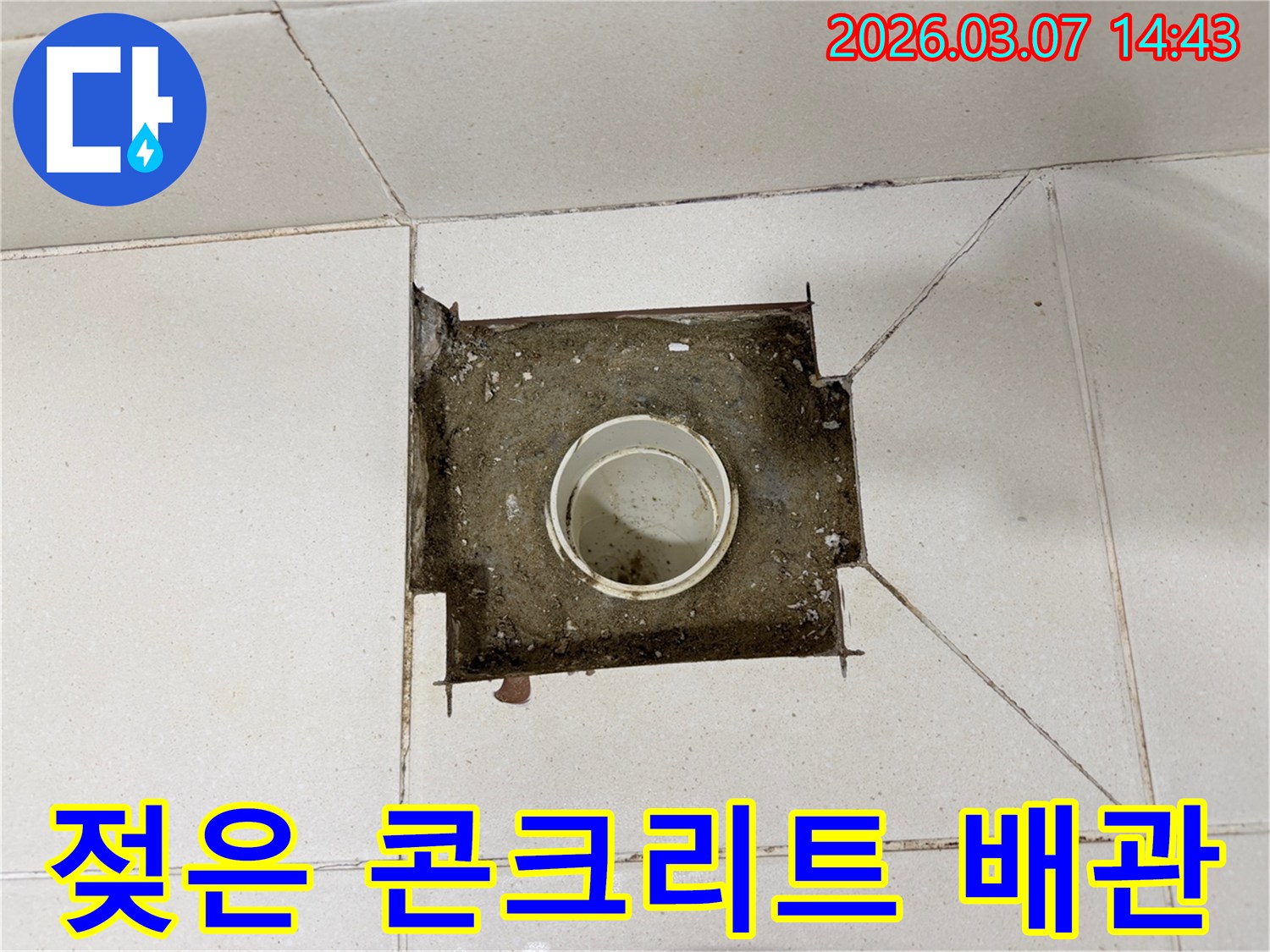 철원 지역의-누수 진단 현장에서-젖은 콘크리트 속에서-배관의 문제점을-정확하게 파악하는 모습입니다