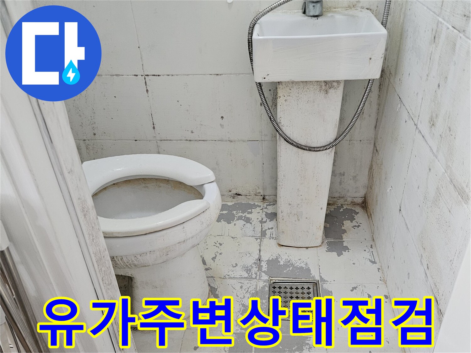 배수구-주변의-노후된-타일과-벽면-마감재