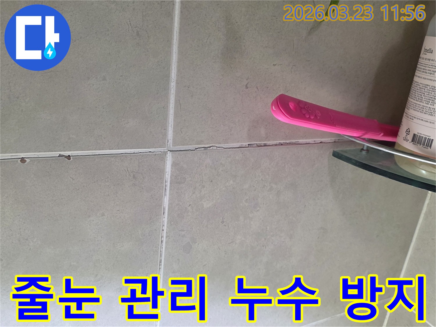 벽 타일-줄눈의-손상을-통해-누수가-발생할-수-있으므로-정기적인-관리가-필요함을-보여주는-사진