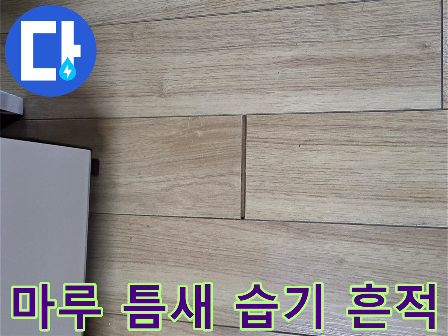 싱크대 근처 어두운 마루 부분 - 침수 확인 지점