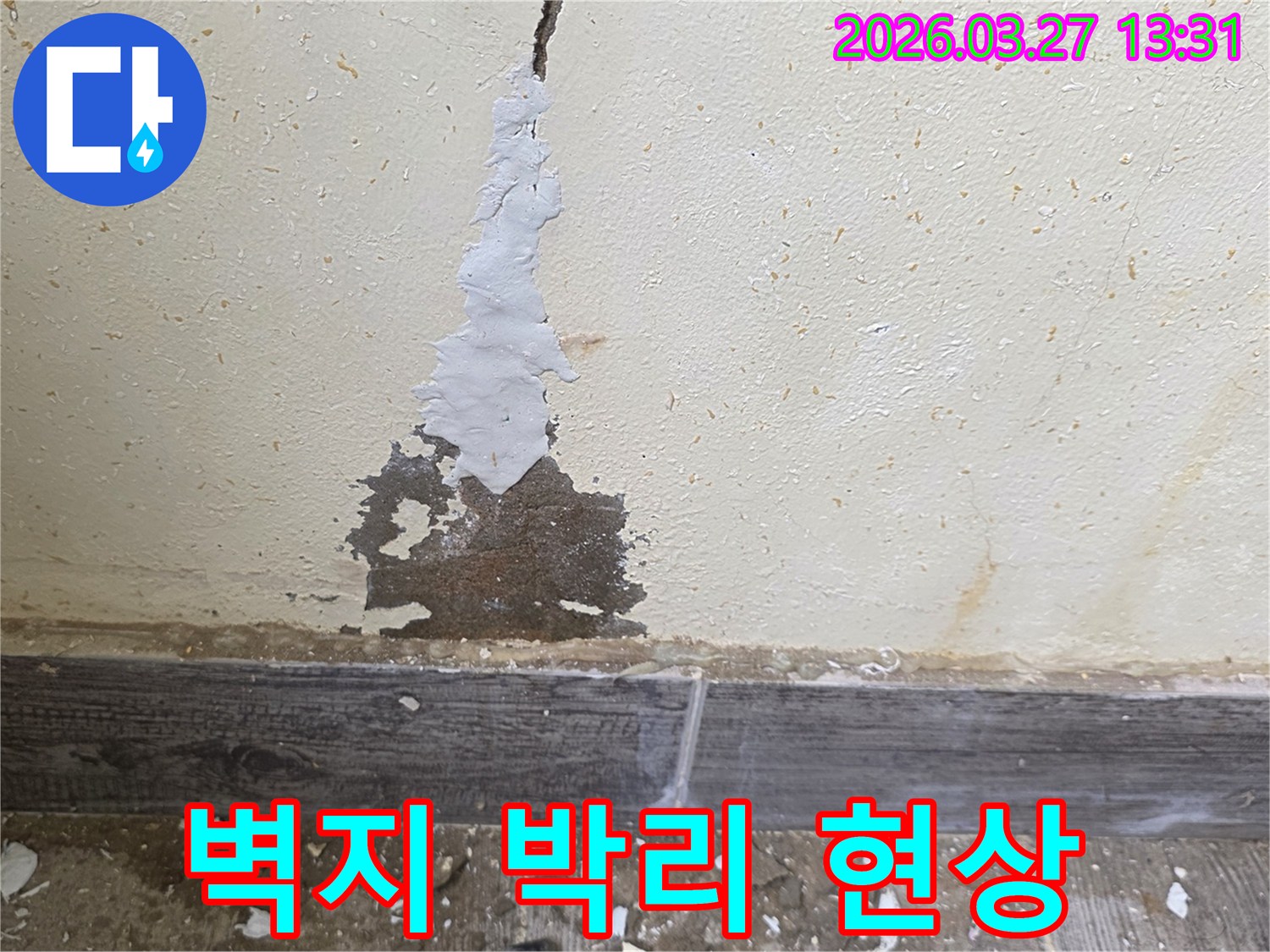 누수탐지 전문가가 확인한 벽면의 심각한 물샘 흔적-현장 사진