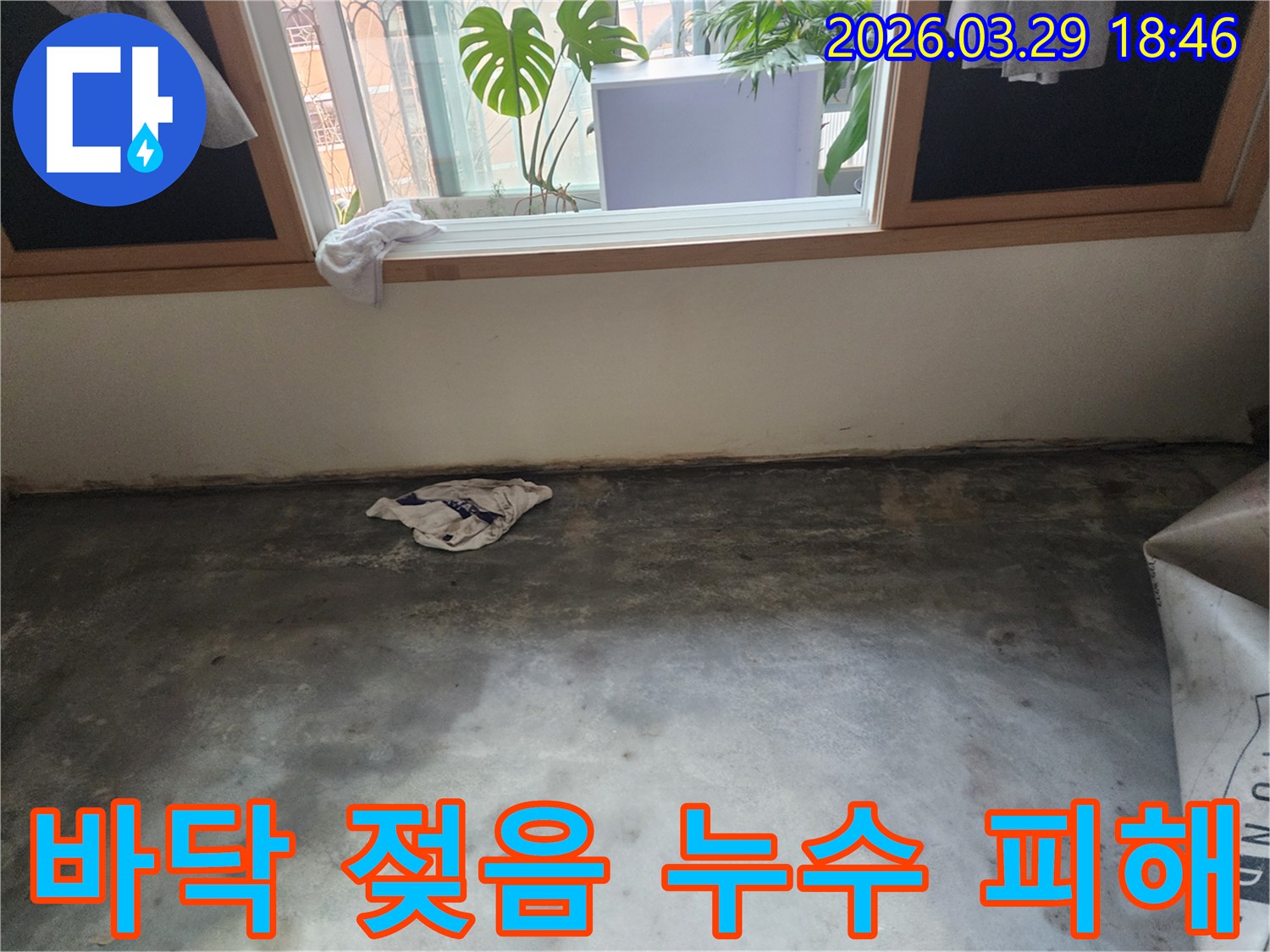 남양주시 오남읍 주택에서-누수 엔지니어가-바닥 젖음으로 인한-누수 피해 현장을-면밀히 조사하는 모습