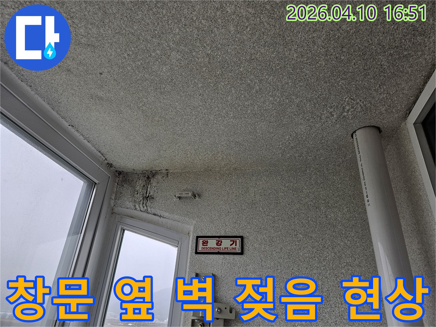 창문-틈새-누수로-인해-천장과-벽에-생긴-물자국과-곰팡이-번식-사진