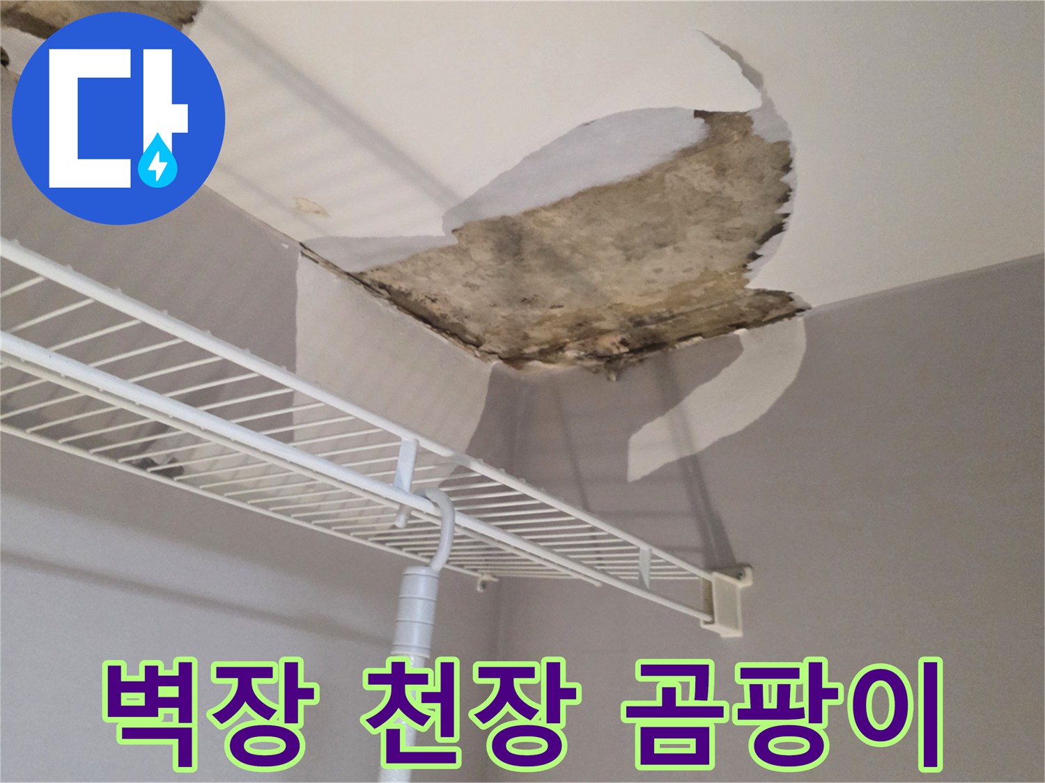 습기로 인해 변색되고 곰팡이가 발생한 아파트 천장 내부 모습입니다.