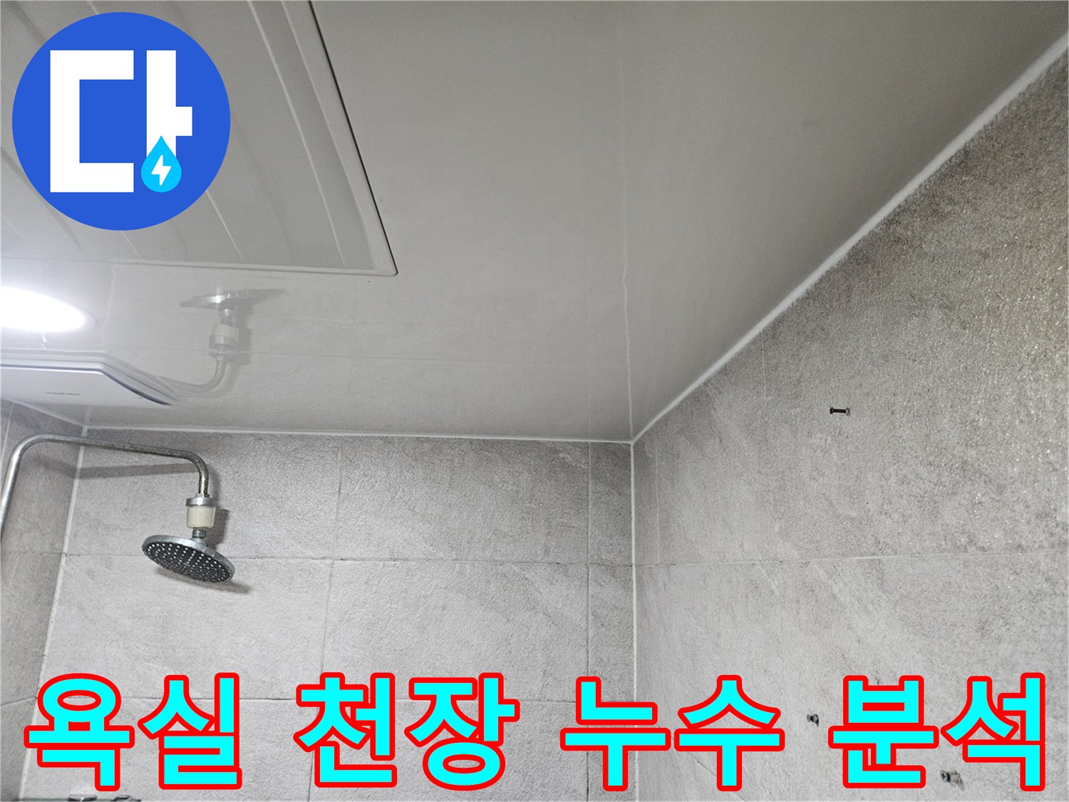 이 사진은-안양 만안구 청호아파트 욕실 천장에서-발견된 누수 흔적을-전문가가-정밀하게 분석하는-모습을 담고 있습니다.