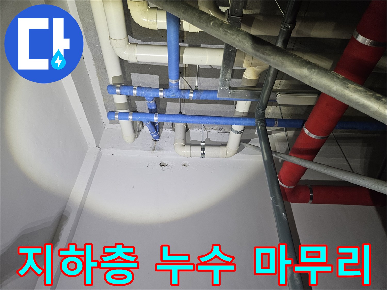 지하층-천장-배관에서-발생한-누수-지점을-확인하고-꼼꼼한-마무리까지-책임지는-모습