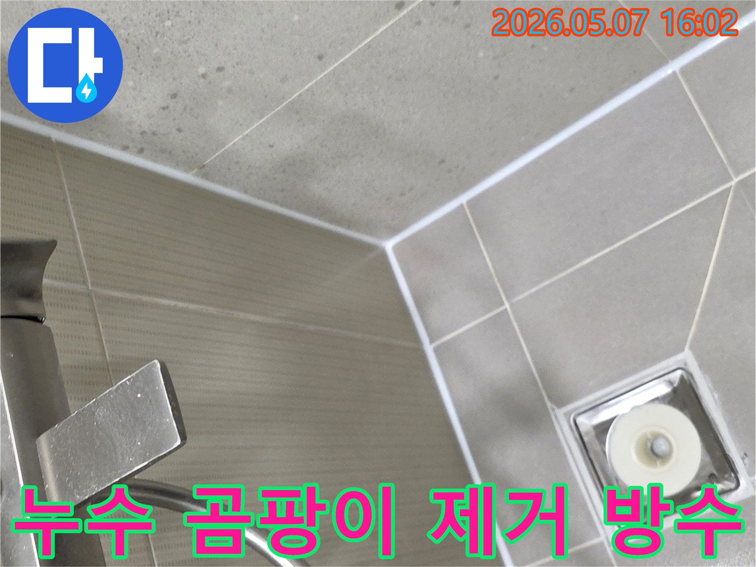 분당 샛별마을 아파트 욕실에서 누수로 인한 곰팡이를 제거하고-새로운 방수 시공을 준비하는 모습입니다.