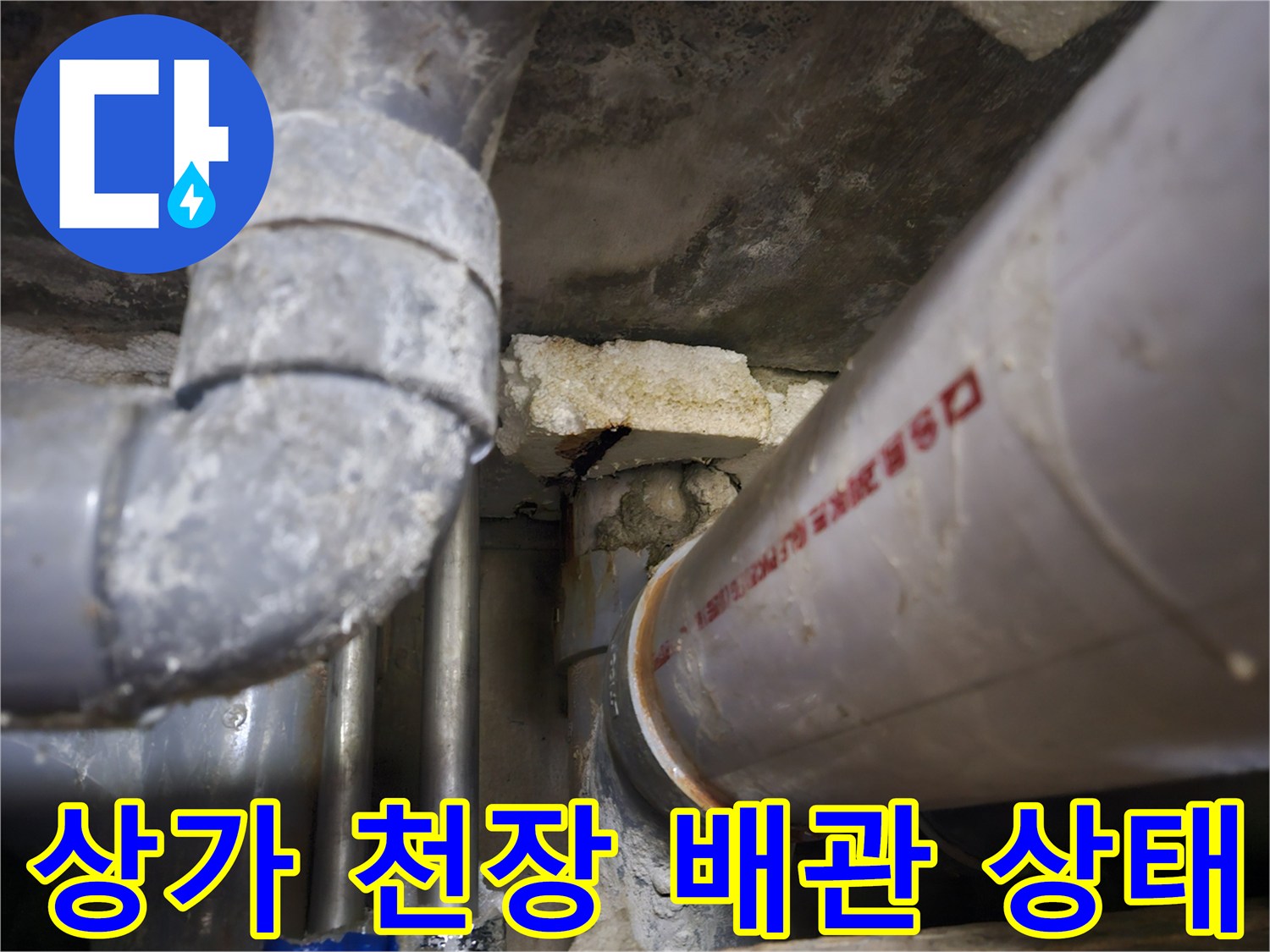 일산동구 상가 천장의 노후된 배관과 연결 부위 점검 모습