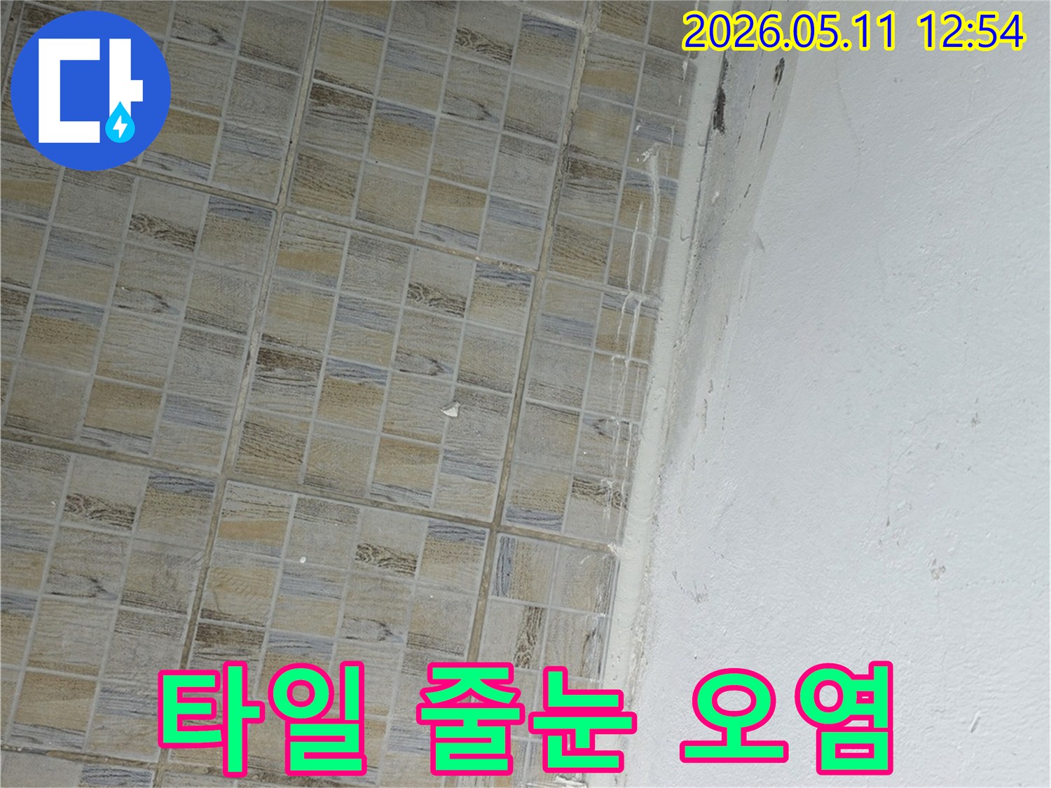 이 이미지는-서울 양천구 신안파크아파트의-타일-줄눈-손상과-누수로-인한-벽면-오염을-보여줍니다.