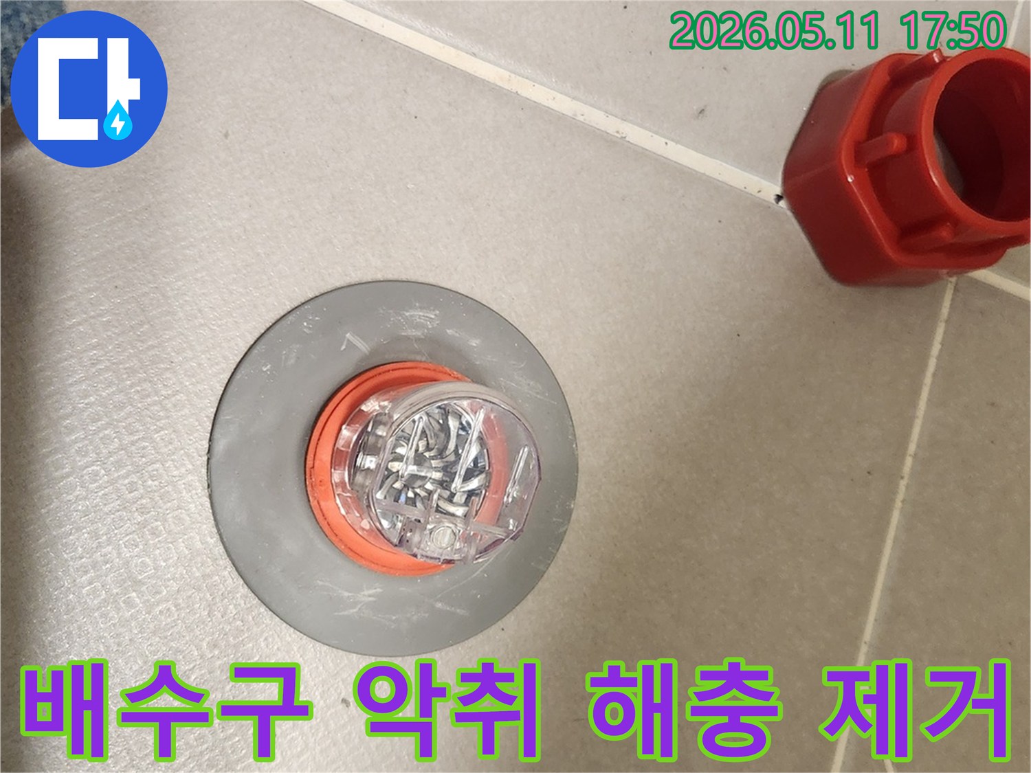 배수구에 설치된 악취 및 해충 차단 트랩-하수구에서 올라오는 냄새와 해충을 동시에 제거합니다