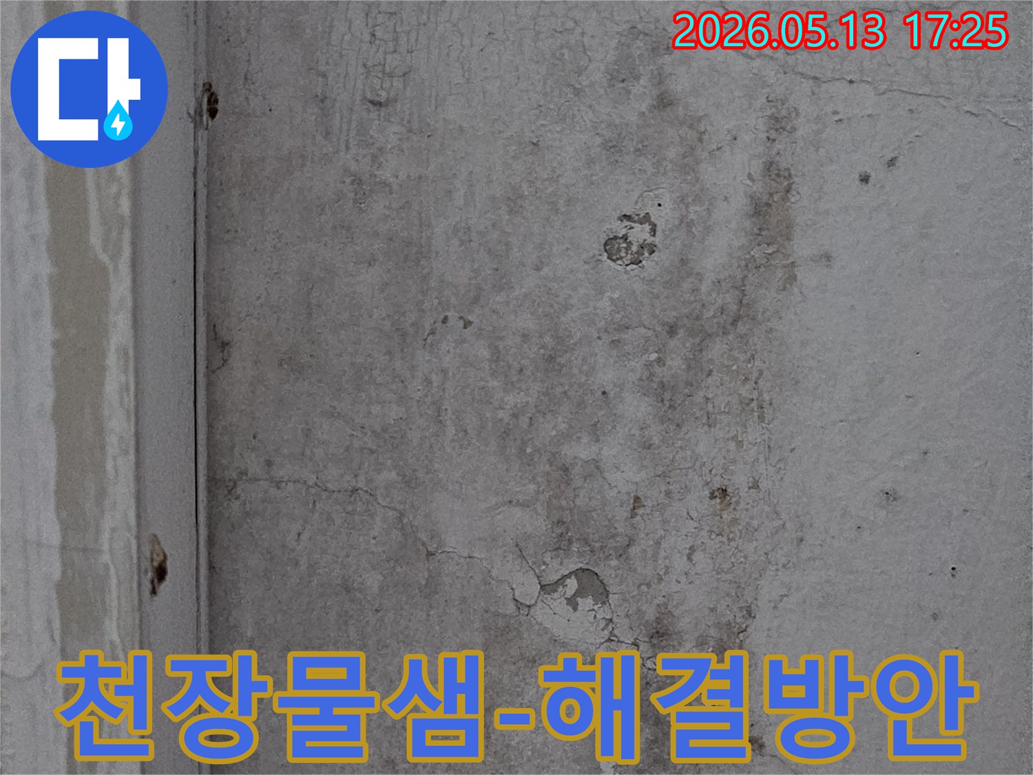 신곡신일1차-아파트-천장의-물샘-흔적과-페인트-손상-상태