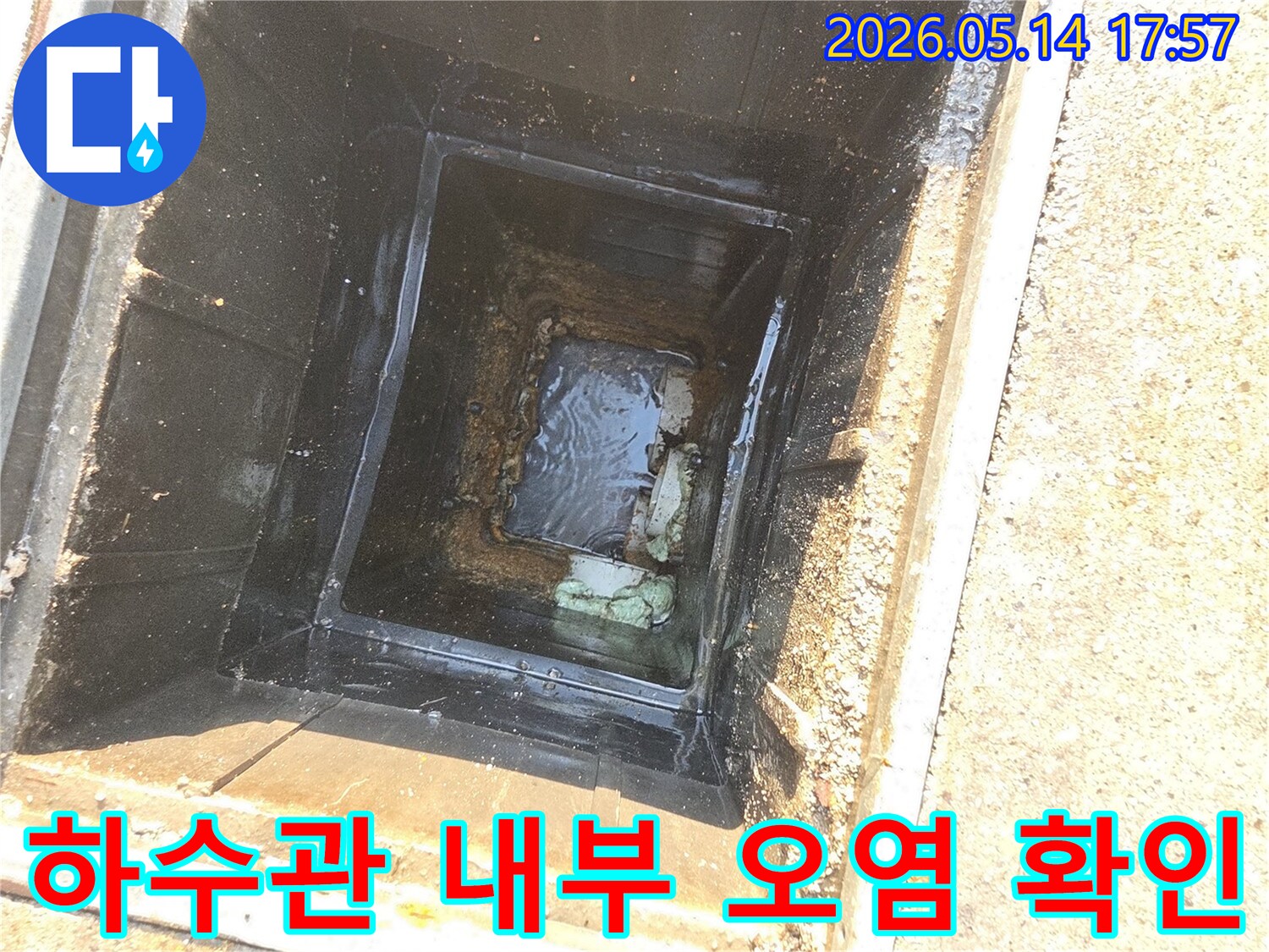 합정동-현장에서-하수구-내부-오염-상태를-점검하는-사진