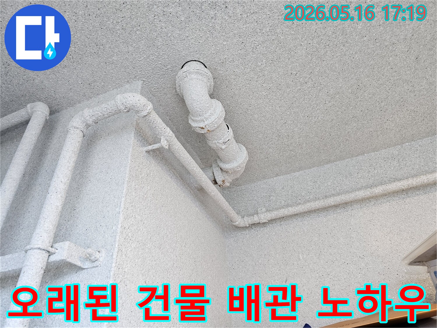 경기 수원 장안구의 오래된 건물에서-천장 배관의 상태를-숙련된 노하우로 점검하는-누수 전문가의 모습