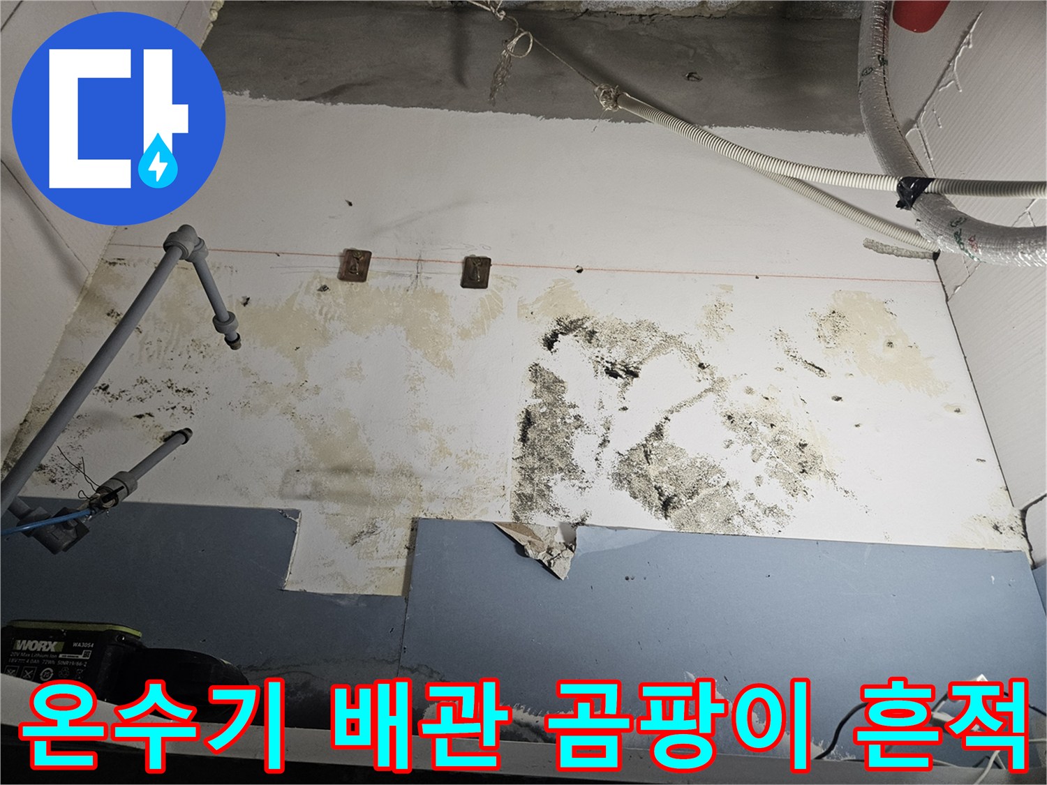 전기-온수기-주변-벽면에-발생한-심한-곰팡이와-물샘-흔적