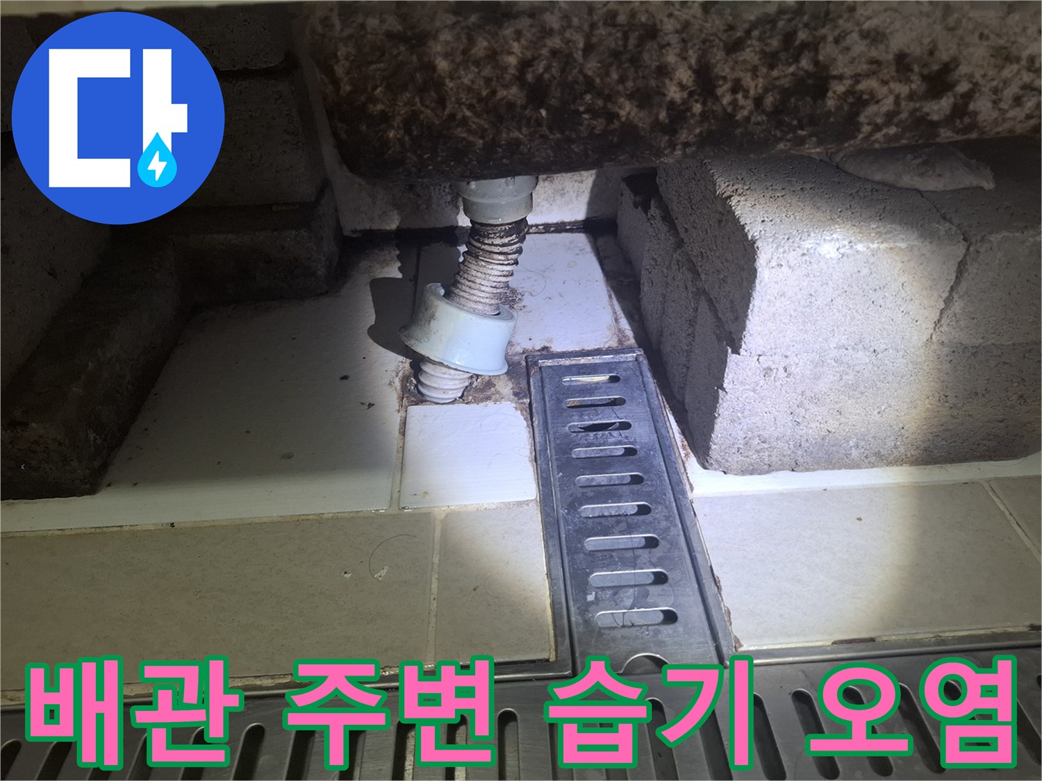 천장-배관-연결부-주변의-습기와-오염-상태