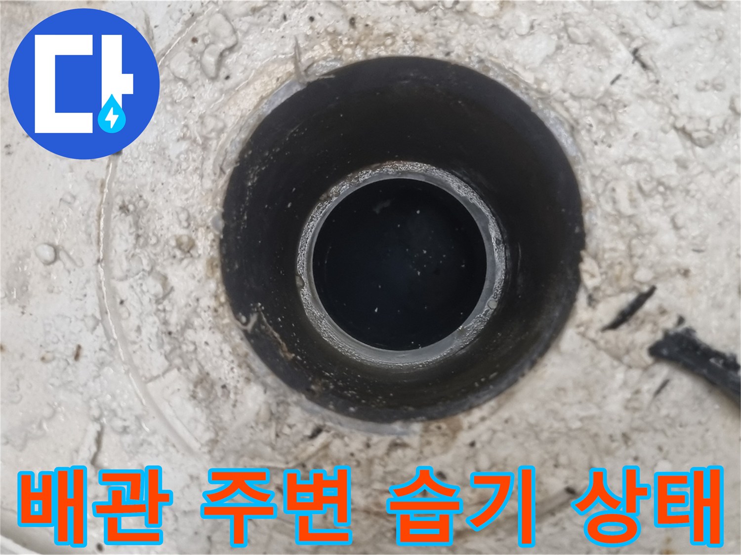 변기 탈거 후 드러난-오수 배관 입구와 슬라브층 확인 사진