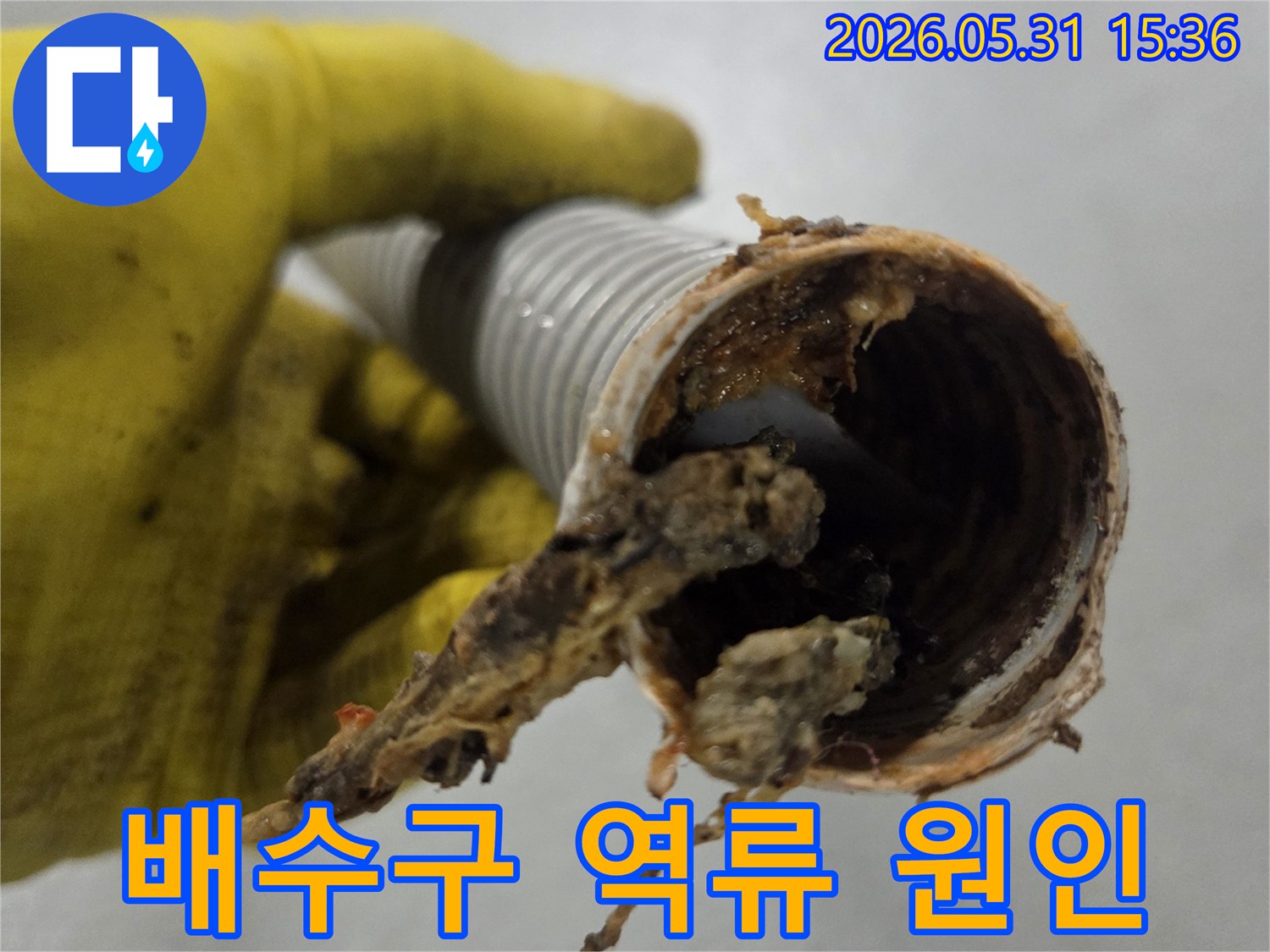 싱크대 배수구 역류의-주요 원인인-음식물 찌꺼기로-완전히 막힌-주름호스 내부