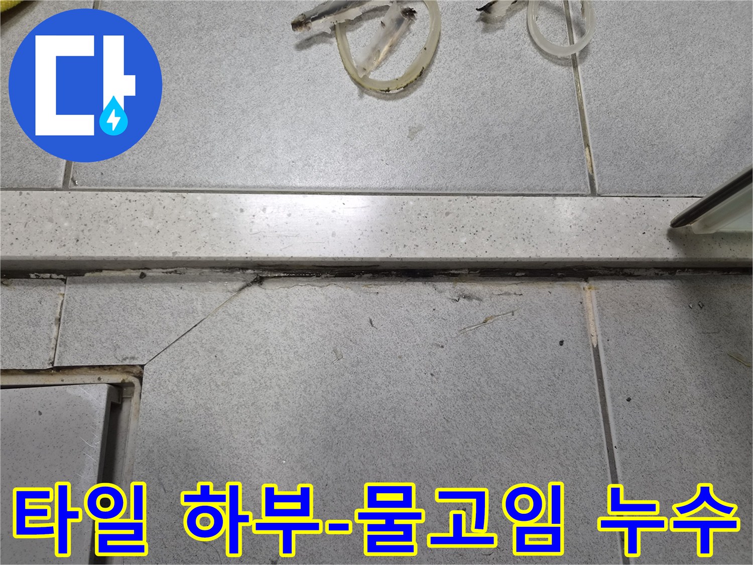 타일 아래로-물이 스며들어-고여 있는 흔적과-오염된 줄눈-정밀 탐지 필요