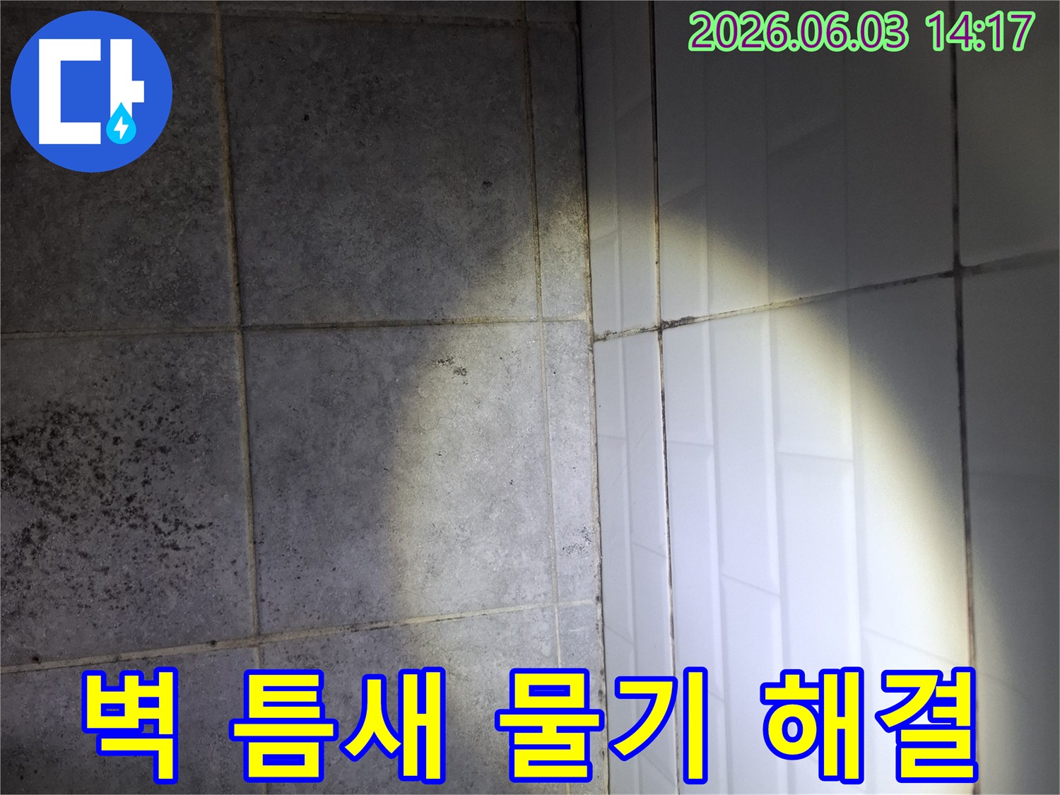 주택-욕실-벽-타일-틈새에-보이는-물기-흔적을-정밀하게-조사하고-해결하기-위한-누수-현장-사진입니다