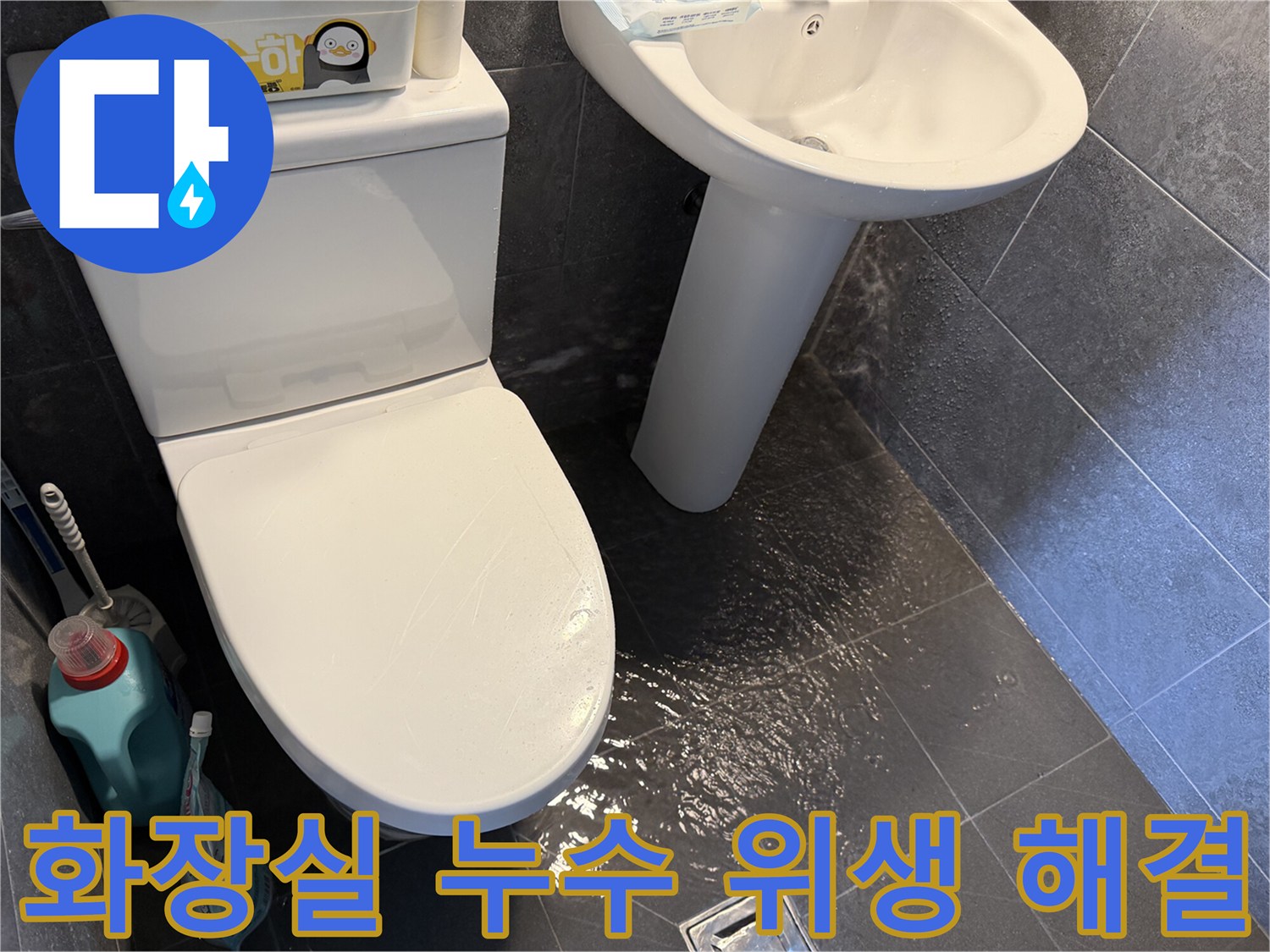 화장실-바닥에-고인-물을-통해-누수-문제를-보여주며-곰팡이-및-위생-문제-해결의-중요성을-강조하는-사진