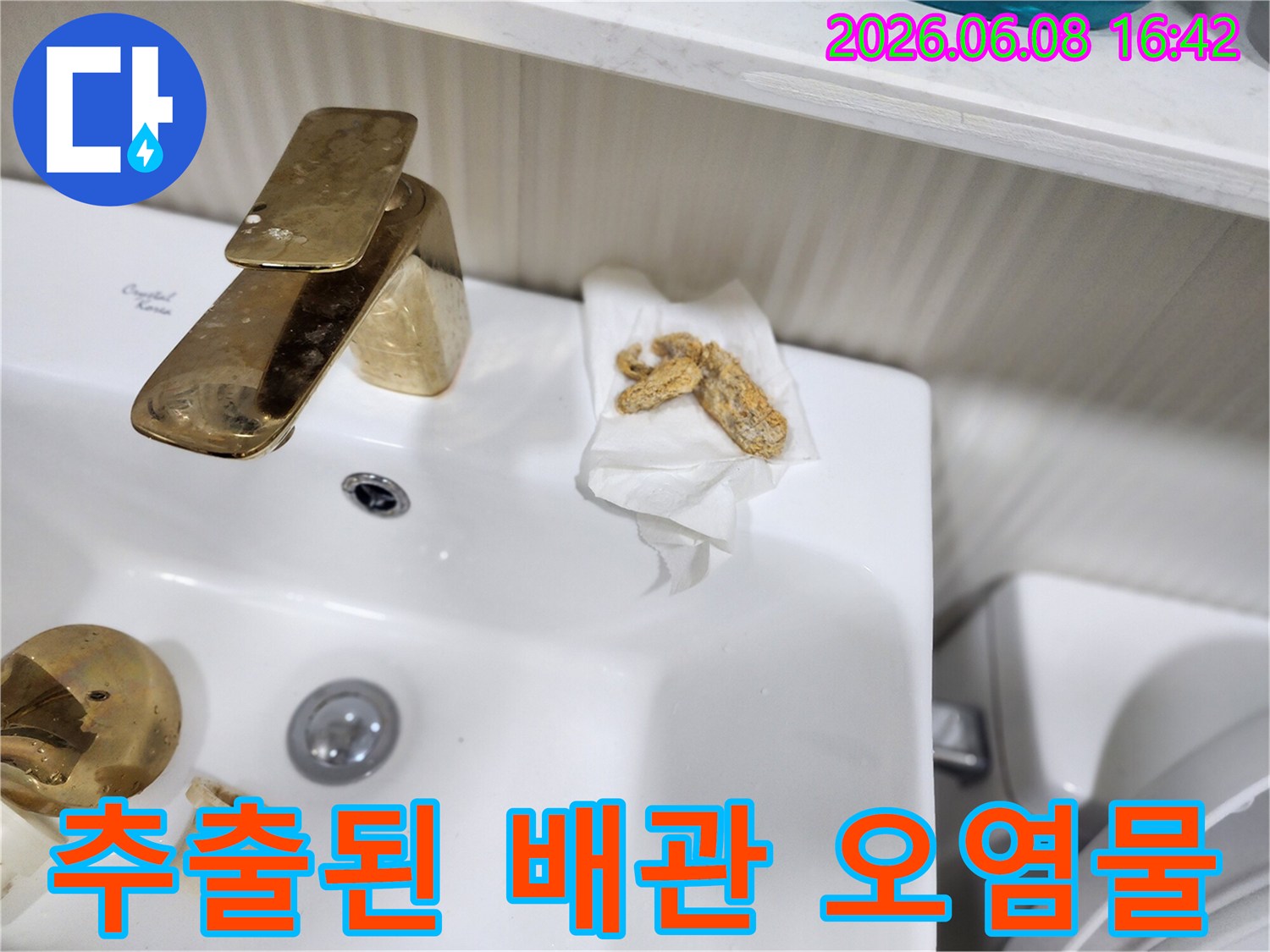 배관 내부에서 나온 굳은 슬러지 조각들