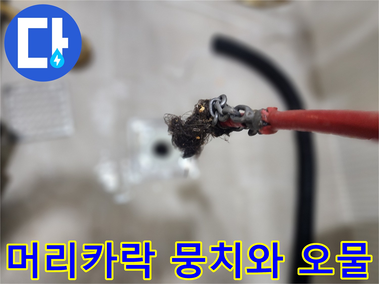 스케일링 장비 끝에 붙어 나온 배수구 막힘 원인 물질