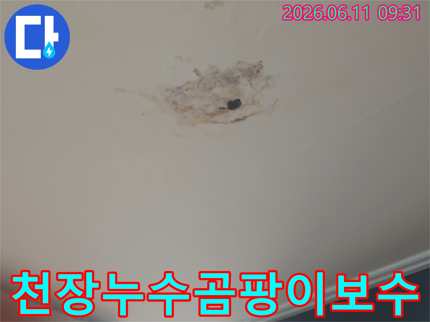 천장-누수로-인해-생긴-곰팡이를-제거하고-손상된-부분을-보수하는-과정-사진