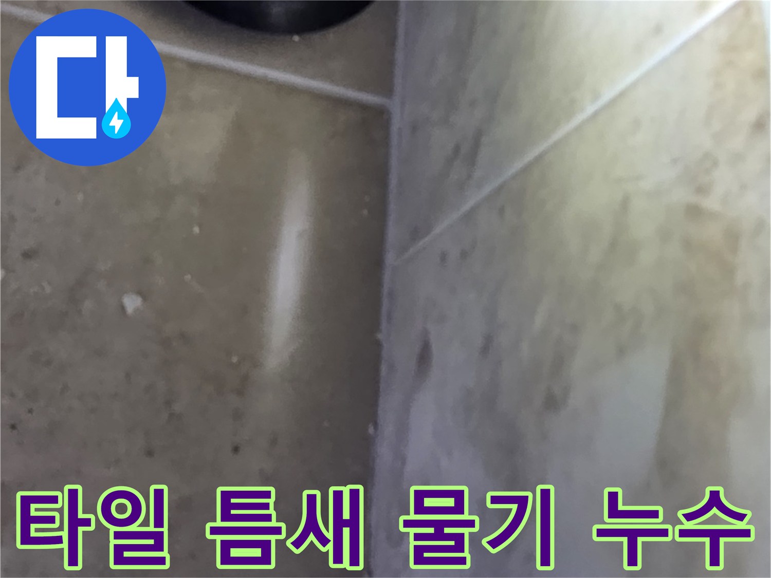 타일 사이 틈새에서 발견된 물기로-누수 발생 지점을 파악하는 현장 사진