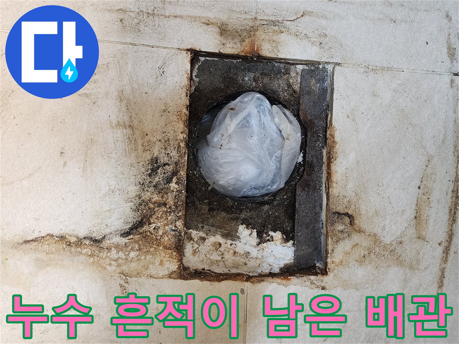 변기 탈거 부위-배관 주변의 심한 오염과 습기