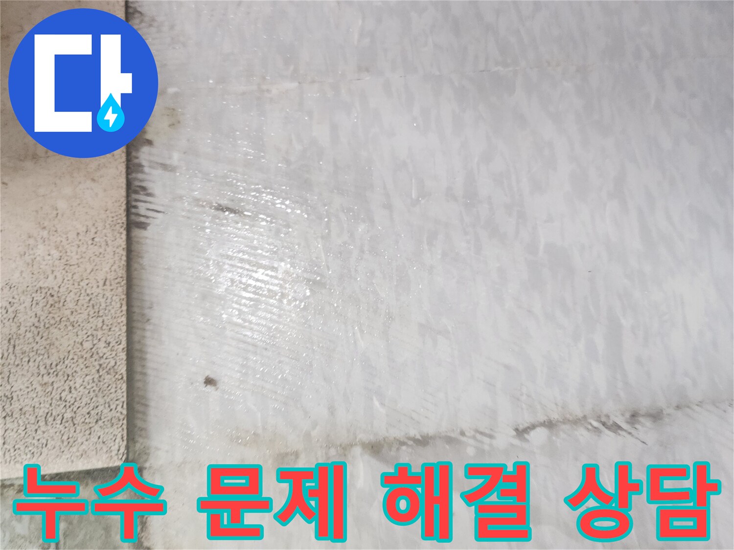 누수 전문가가 고객님의 집 바닥에서 누수 문제를-해결하기 위한 상담을 진행하는 모습을 보여줍니다.