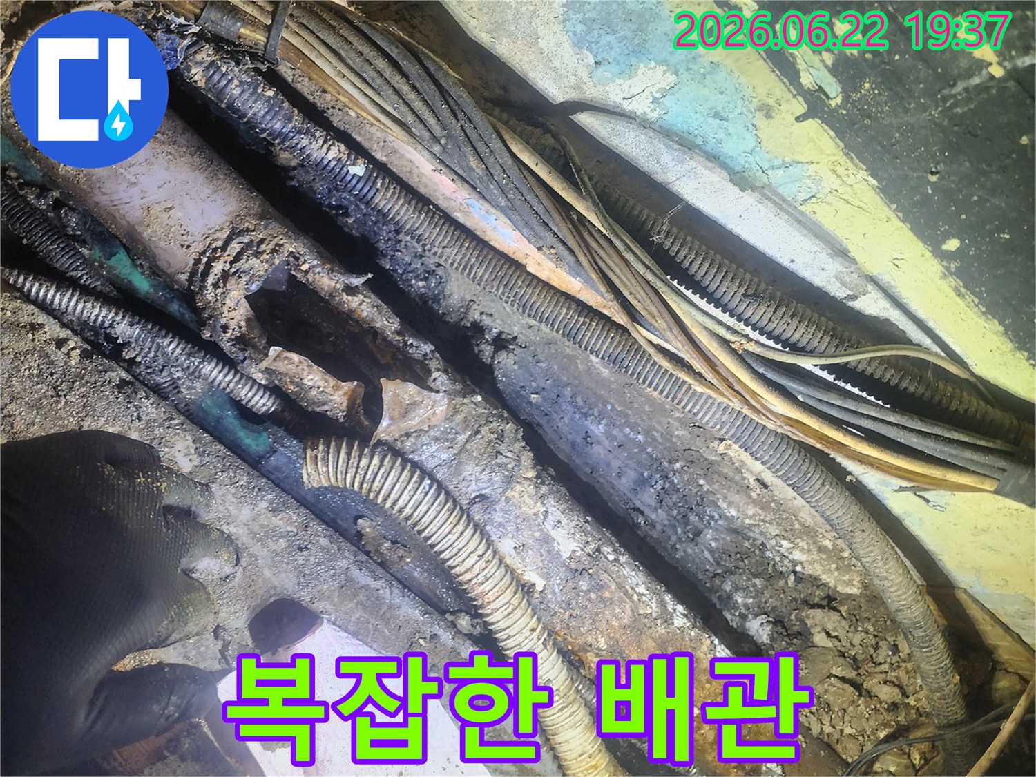 복잡하게-얽힌-지하-배관과-전선들-사이에서-발견된-누수-원인