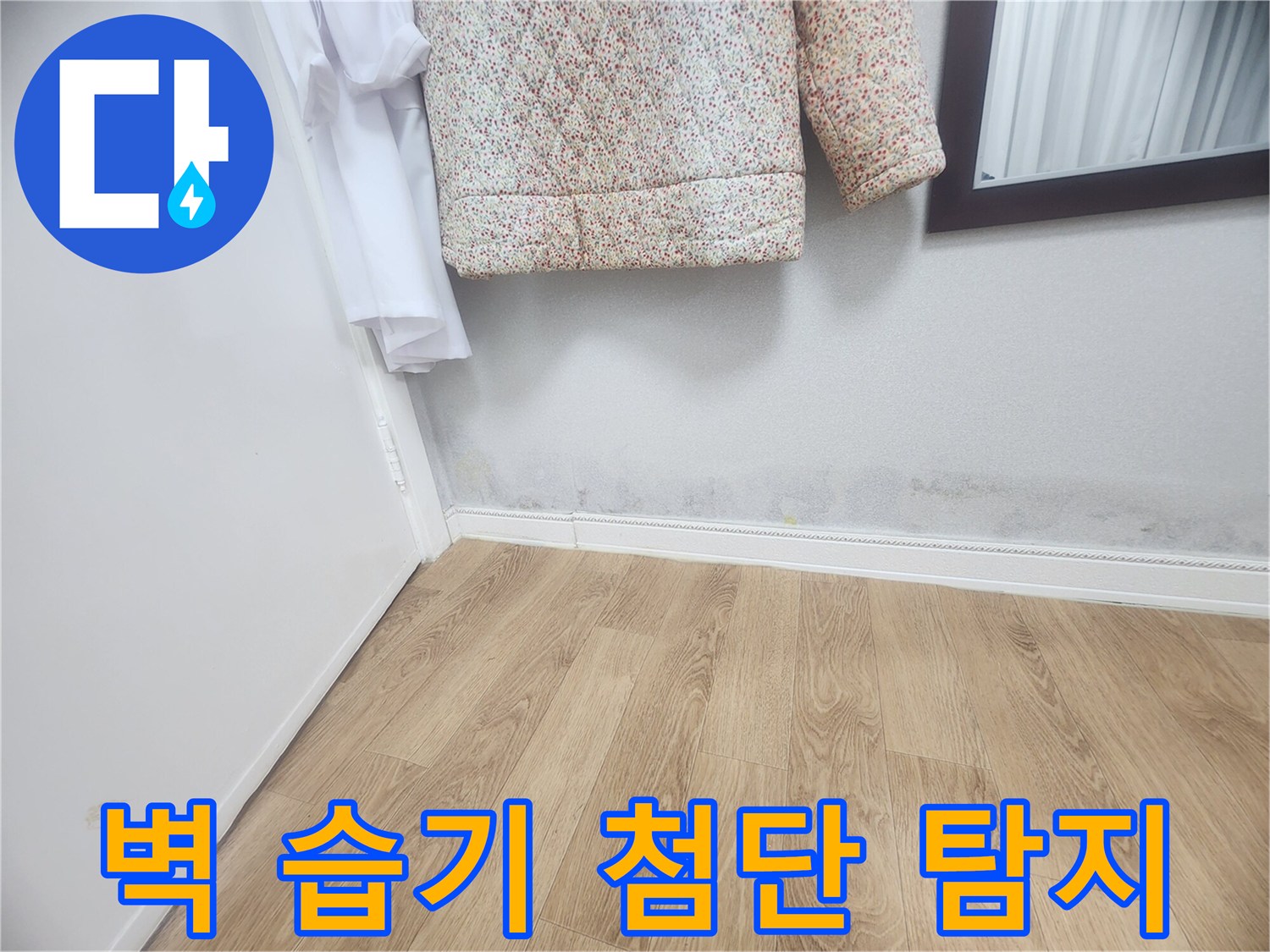 벽 하단에 나타난 습기와-곰팡이 자국은-내부 배관이나-외부 침투로 인한-누수 가능성을 시사하며-첨단 장비로 정밀 탐지가 필요합니다.