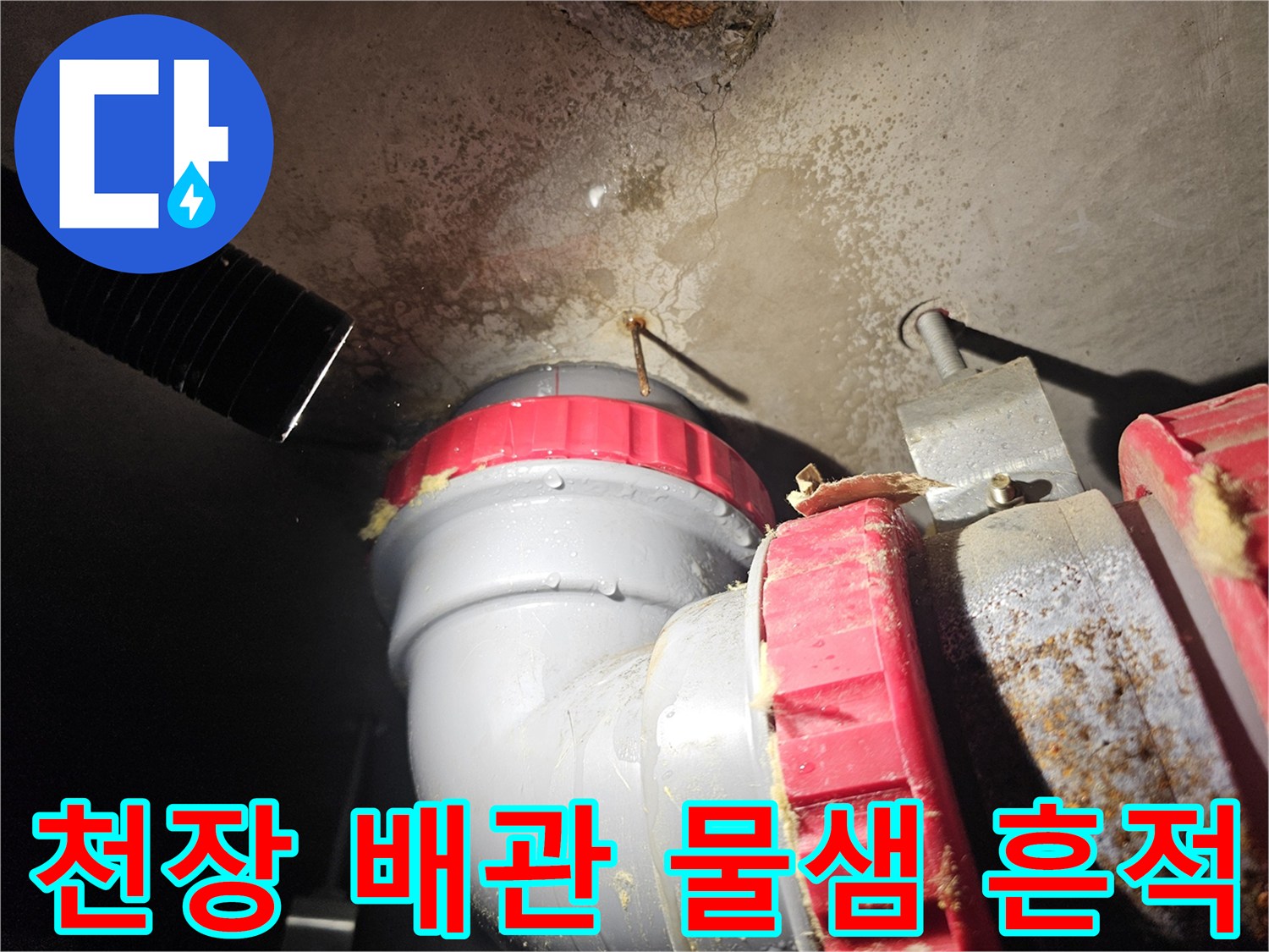 성북구 아파트-천장 배관 주변의 누수 흔적과 젖은 상태