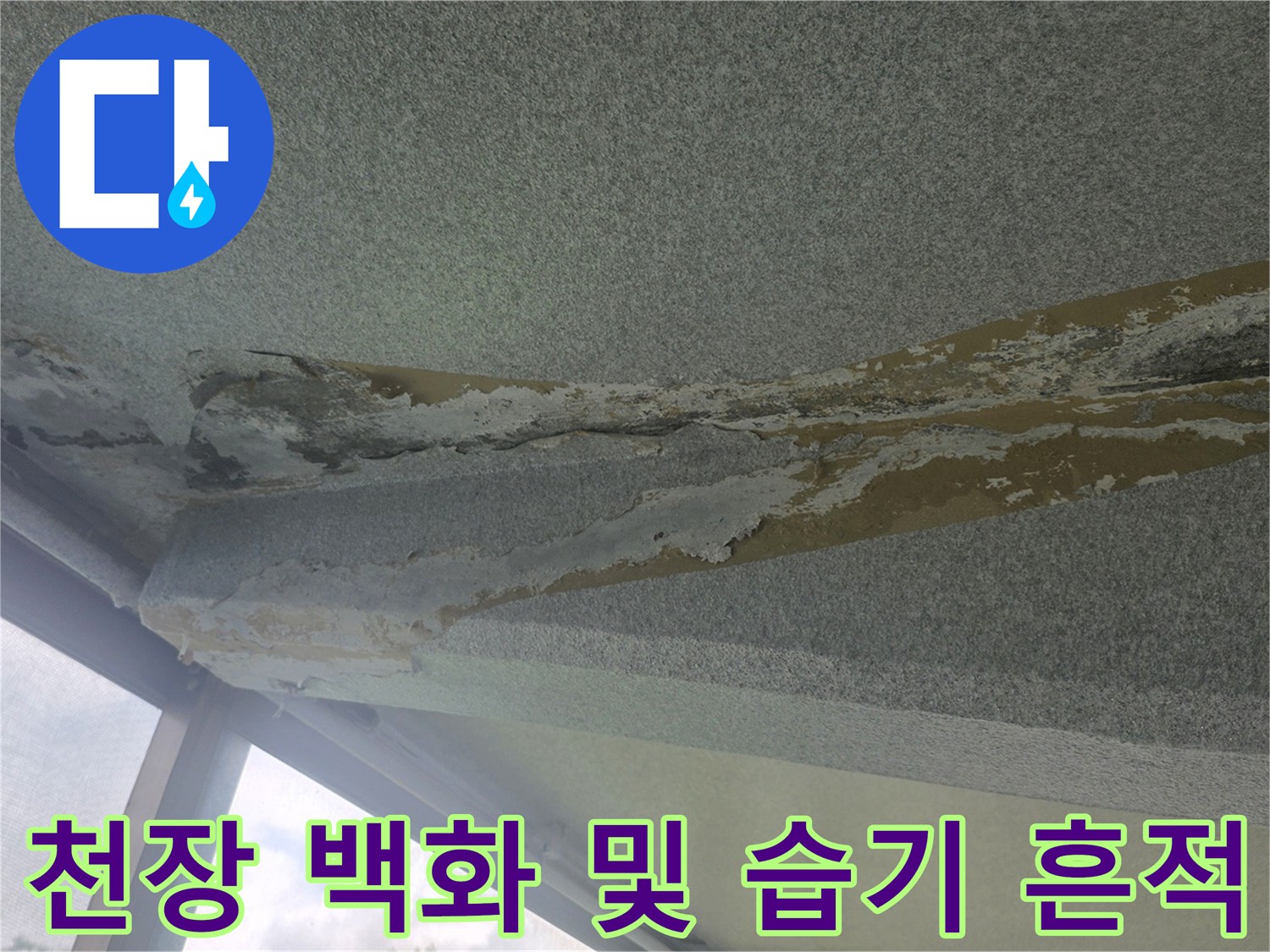 베란다 천장 슬라브의 하얀 백화 현상과 젖은 자국