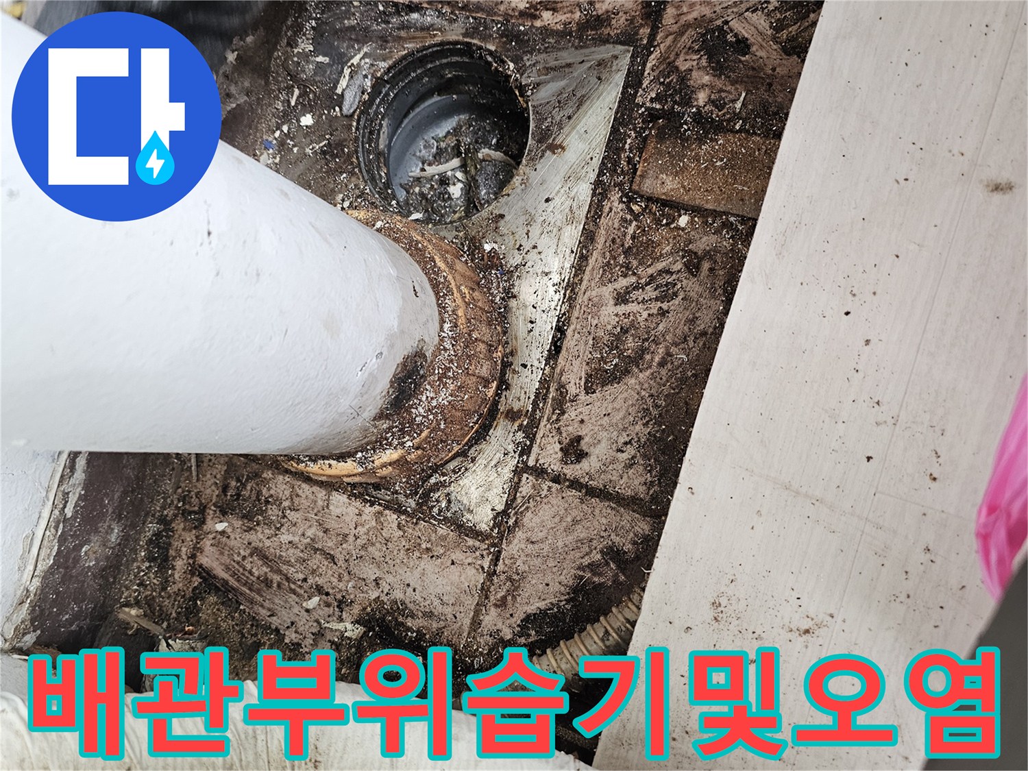 물때와-곰팡이로-오염된-배관-주변-바닥재