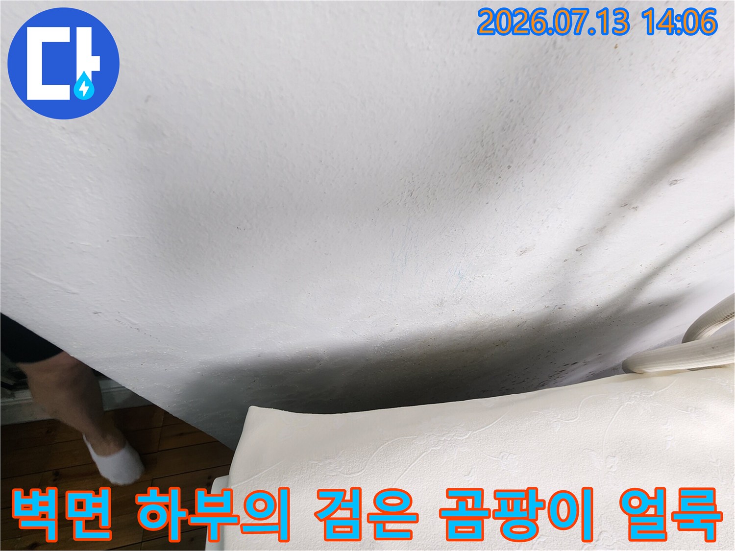 바닥 접합부 벽지에 발생한 거뭇거뭇한-누수성-곰팡이-오염