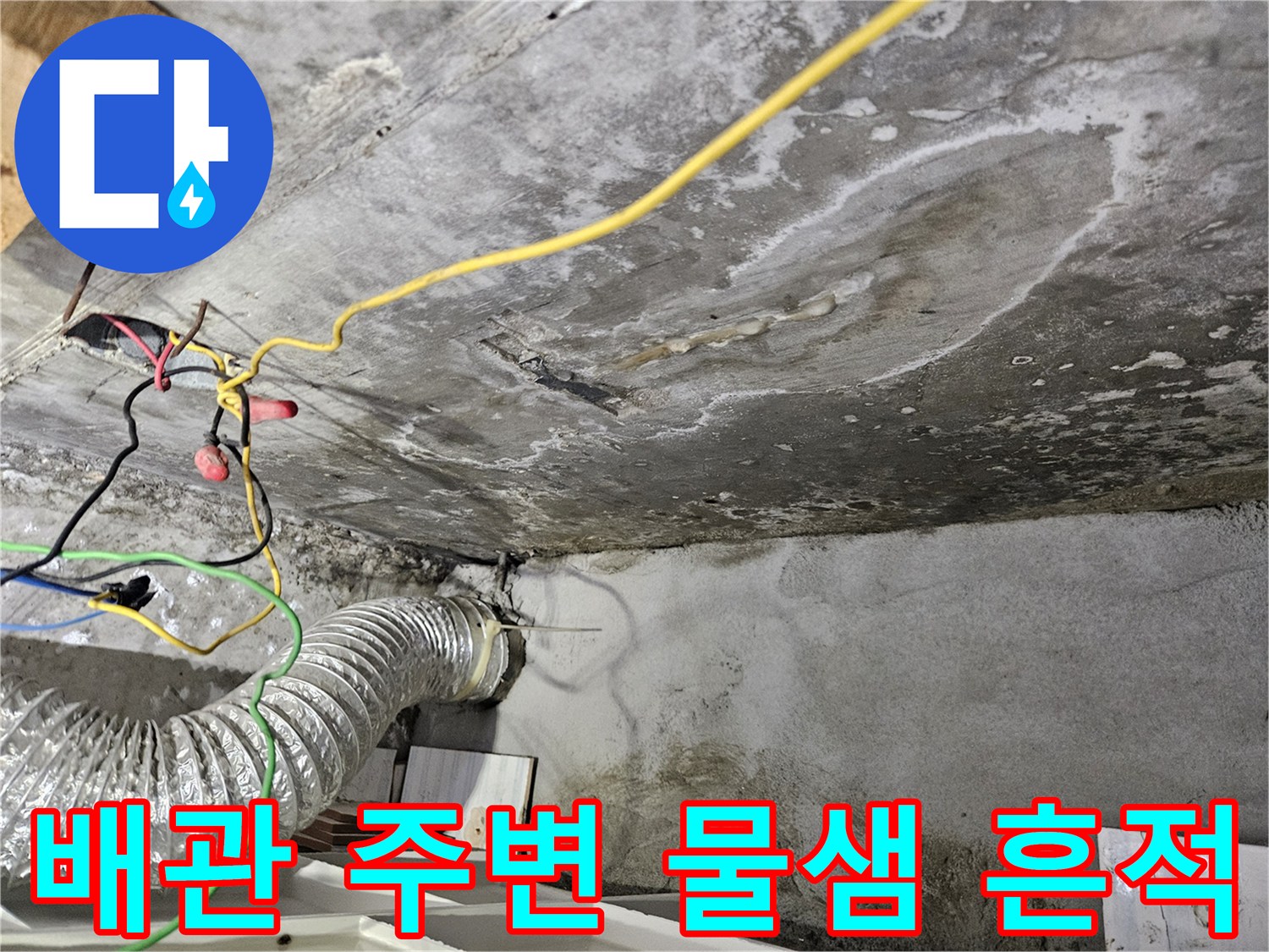 누수가-발생한-화장실-천장의-젖은-부분-촬영
