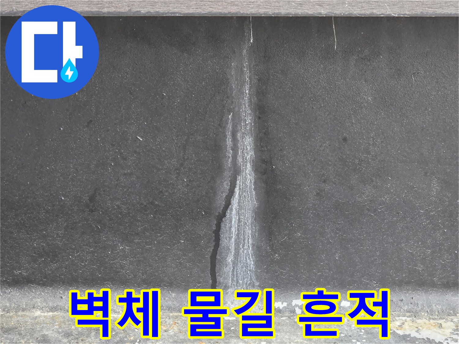 벽면을 따라 발생한 하얀 석회질과 물자국-누수 지점 추적 과정