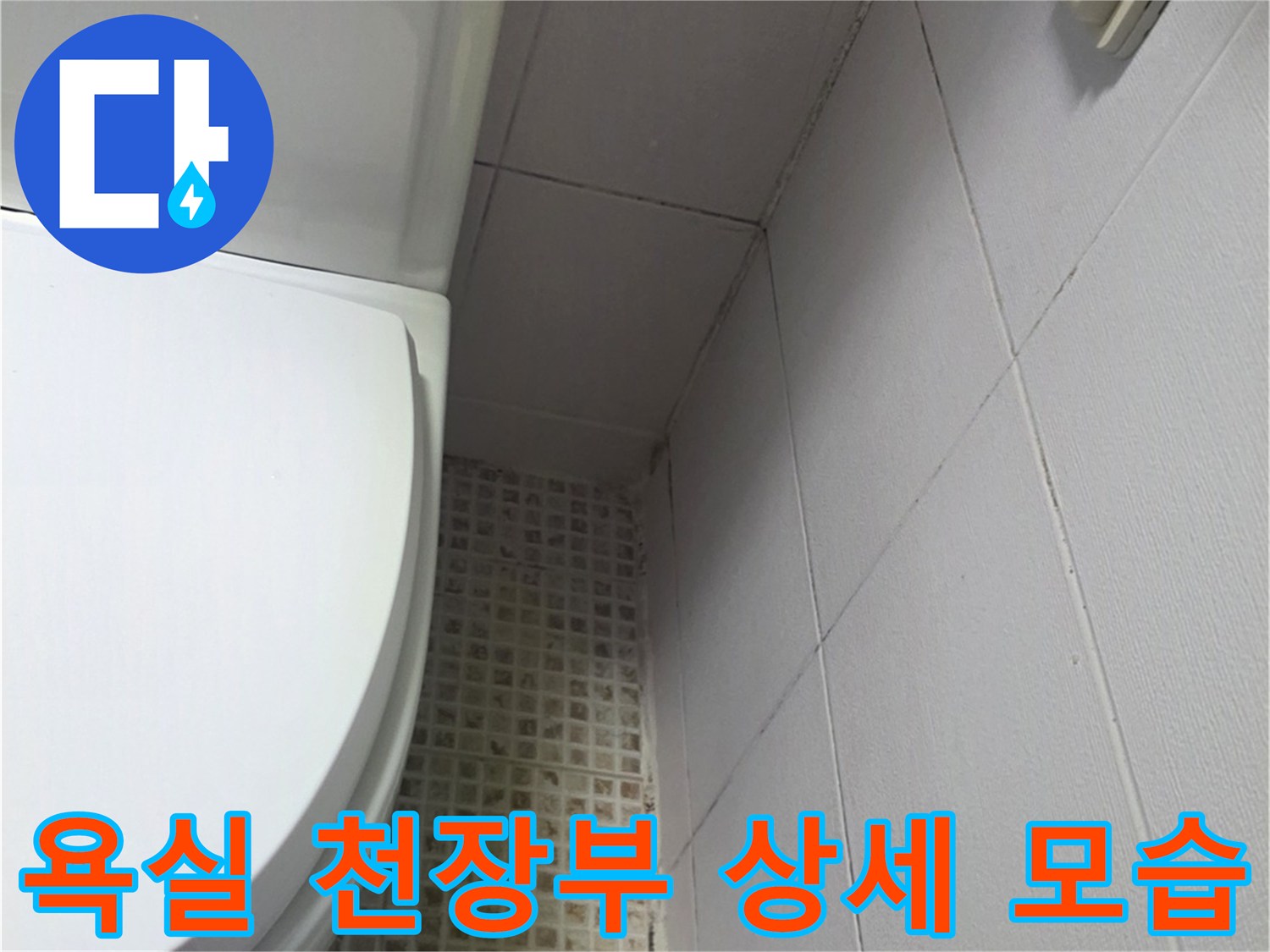 화장실 내부-천장 타일과 환풍기 설치 상태