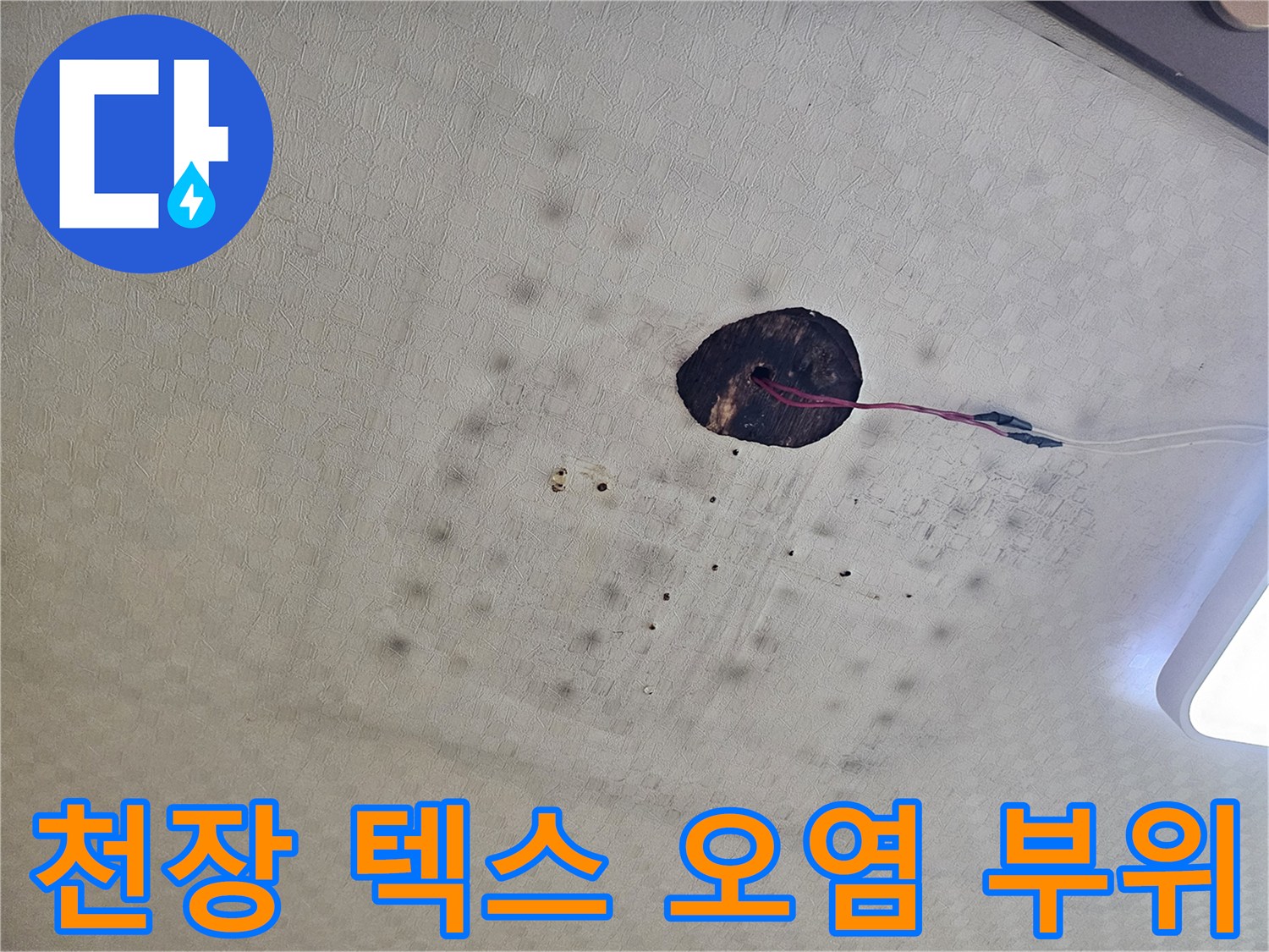 화장실-천장-텍스-표면의-물샘-흔적과-오염된-부분